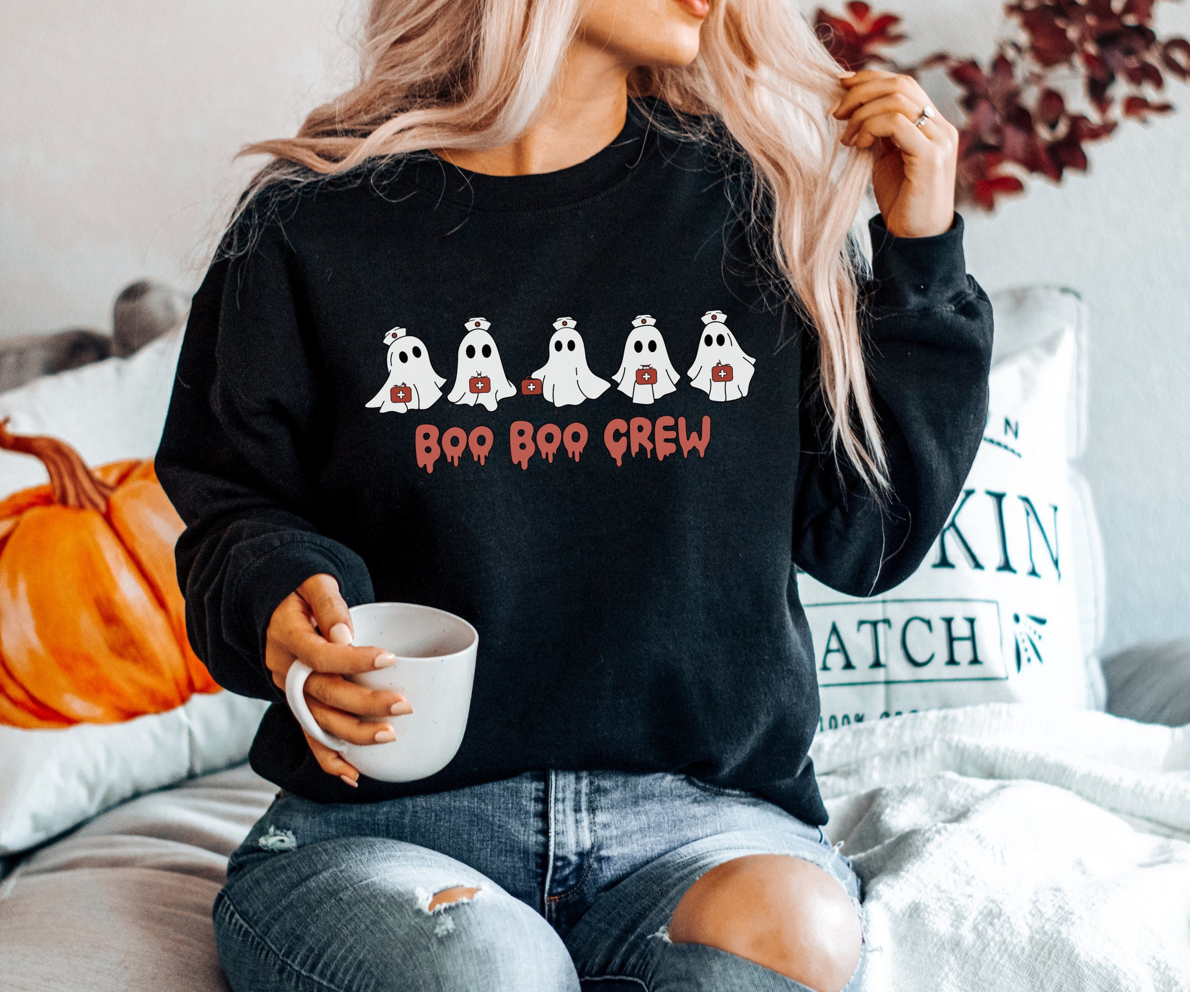 Boo Boo Crew, Retro Halloween Nurse Sweatshirt, Spooky Nurse Sweater, Cute Ghost Crewneck, Matching Nurse Pullover, Halloween Gift for Nurse