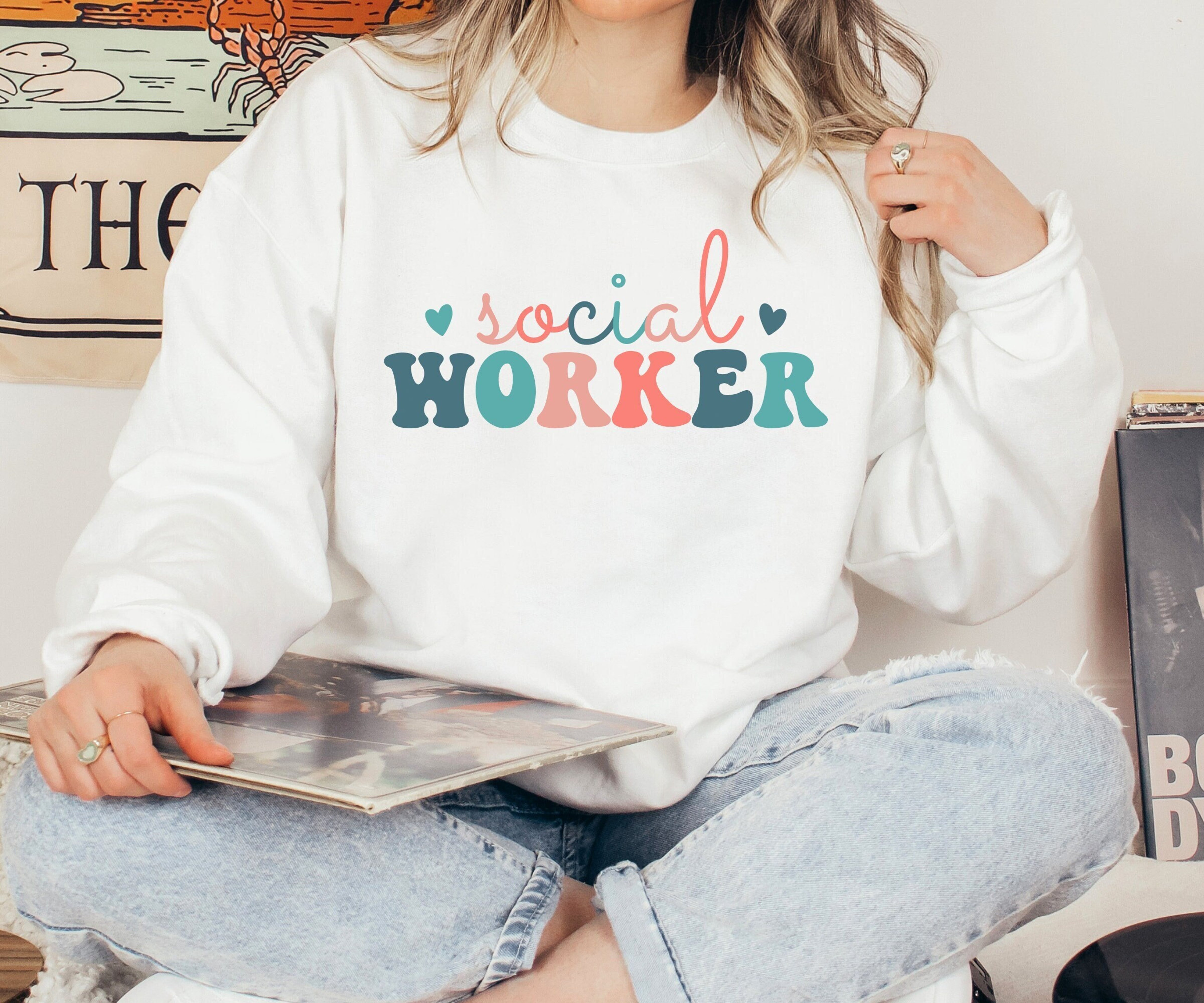 Retro Social Worker Sweater, Groovy Oversized Social Work Sweater, MSW Crewneck, MSW Graduation Gift, Gift for Social Worker, Coworker Gift