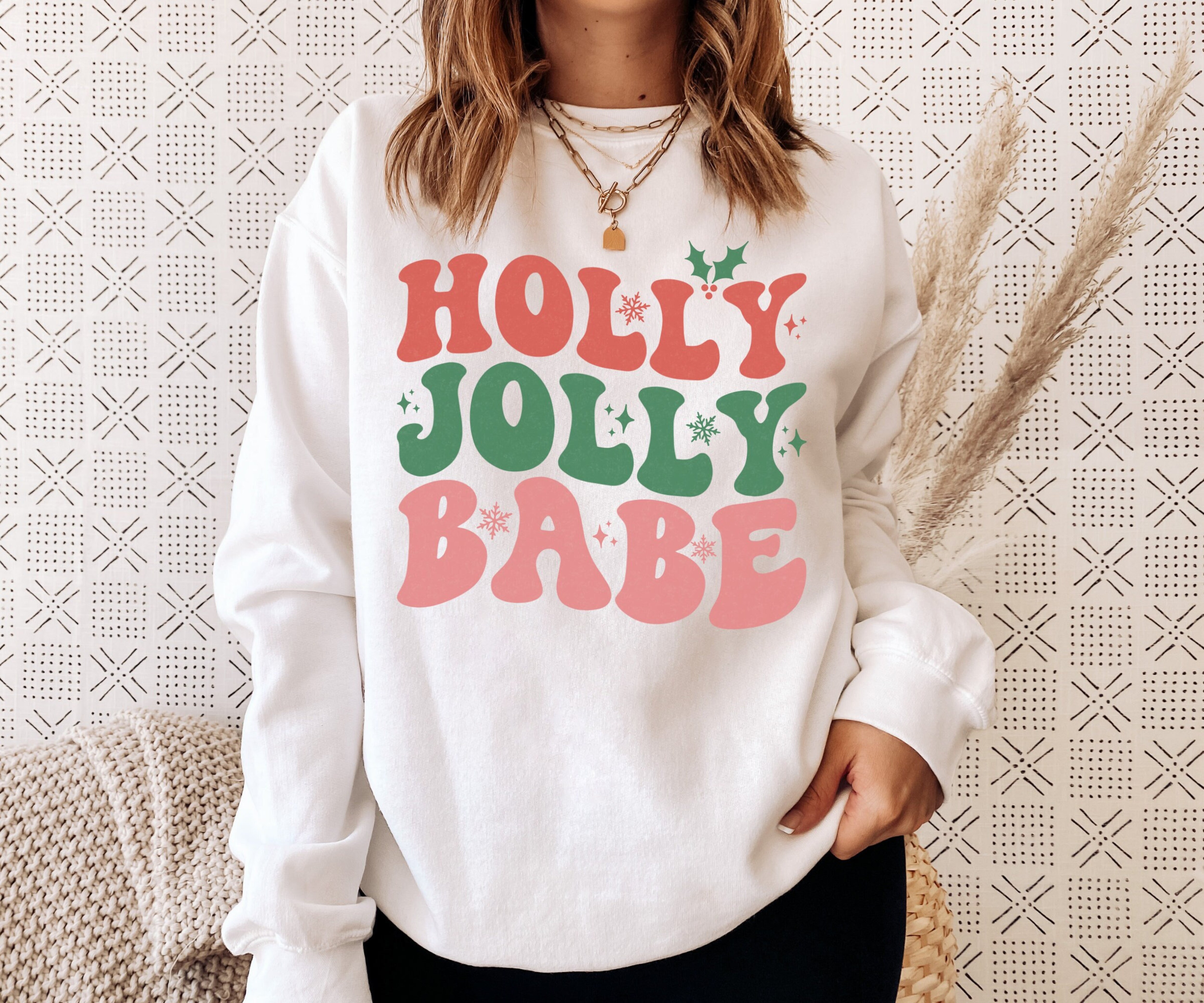 Holly Jolly Babe Sweatshirt, Christmas Sweatshirt for Women, Retro Christmas Sweater for Her, Christmas Gift for Her, Womens Xmas Crewneck