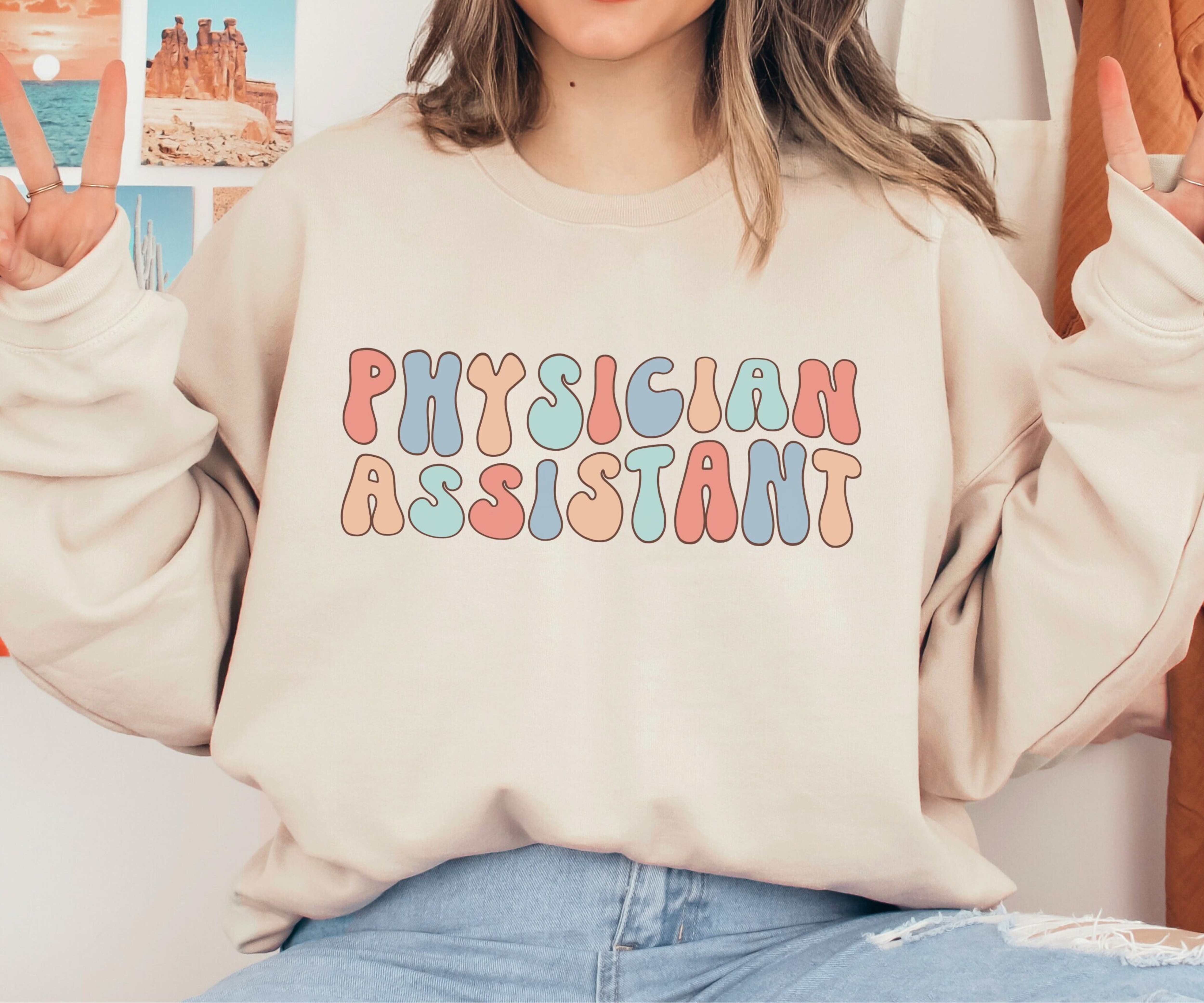 Retro Physician Assistant Sweater, Groovy PA Sweatshirt, Trendy Oversized Crewneck, Doctor Assistant Gift, Gift for Assistant, New PA Grad