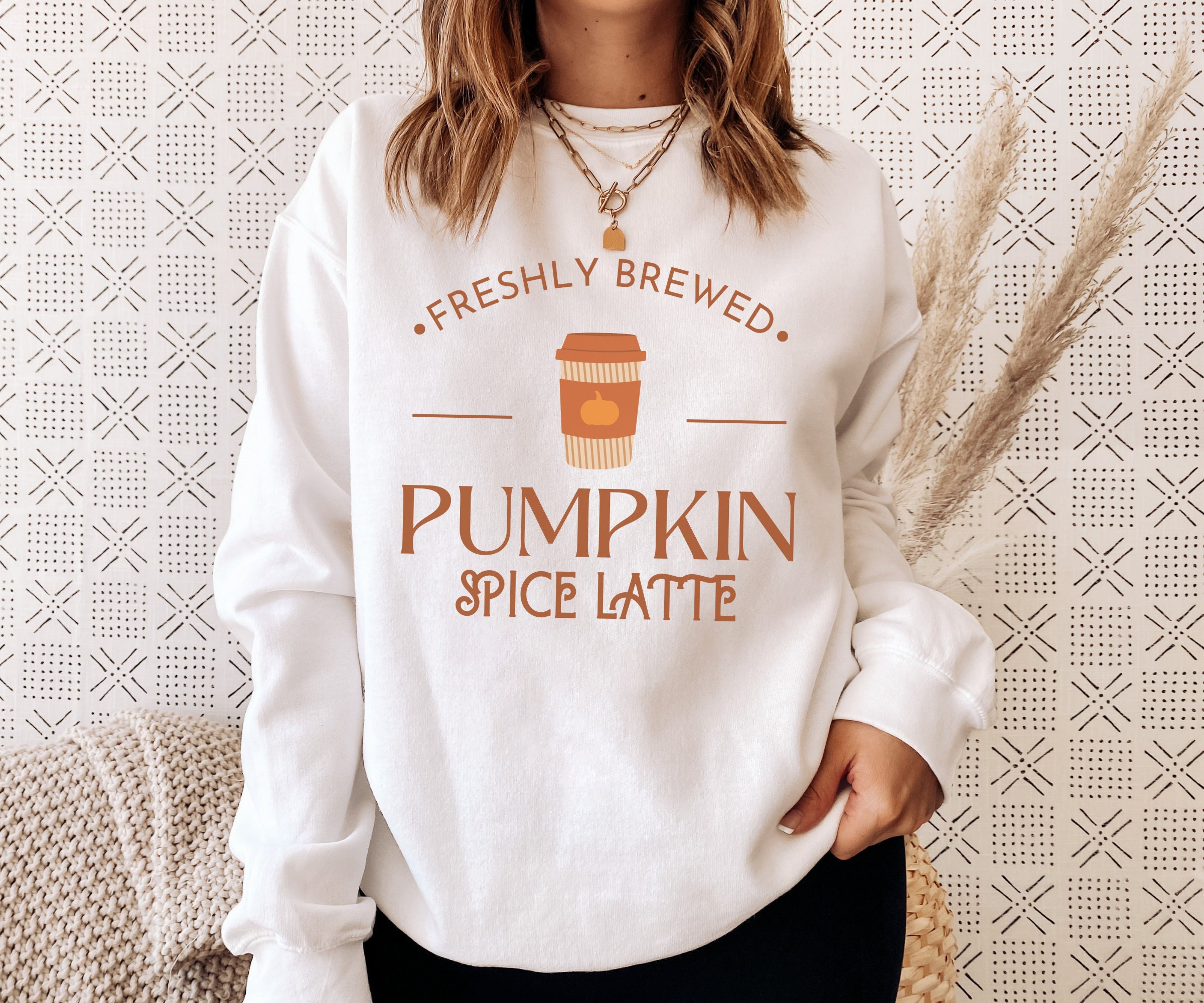 Freshly Brewed Pumpkin Spice Latte Sweatshirt, Fall Pumpkin Spice Sweater, Cute Fall Sweatshirt, Oversized Fall Crewneck, Autumn Sweater