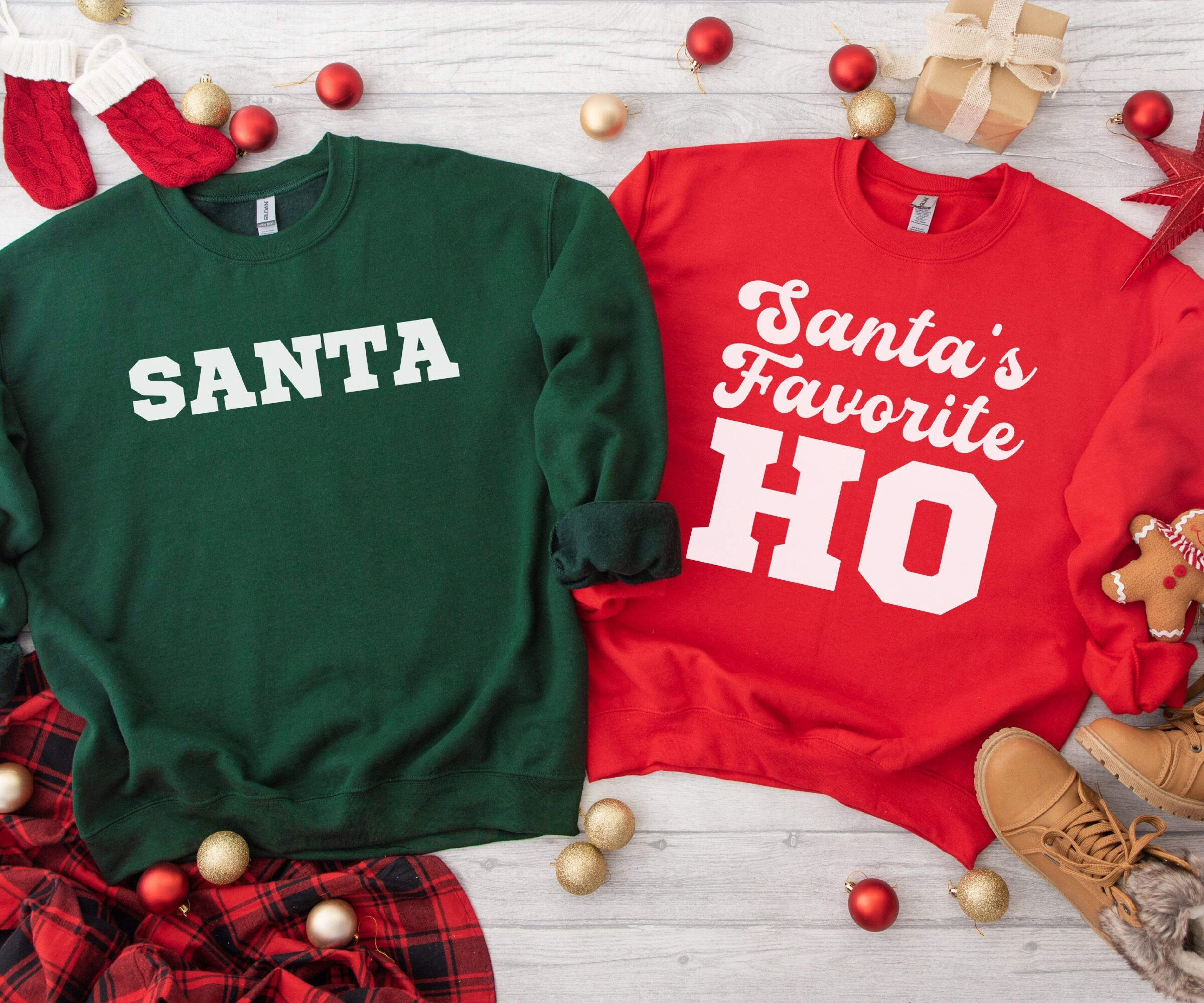 Santa&#39;s Favorite Ho, Funny Christmas Sweater, Ugly Christmas Sweatshirt, Matching Christmas Sweater, Couple Christmas Crewneck, Xmas Party