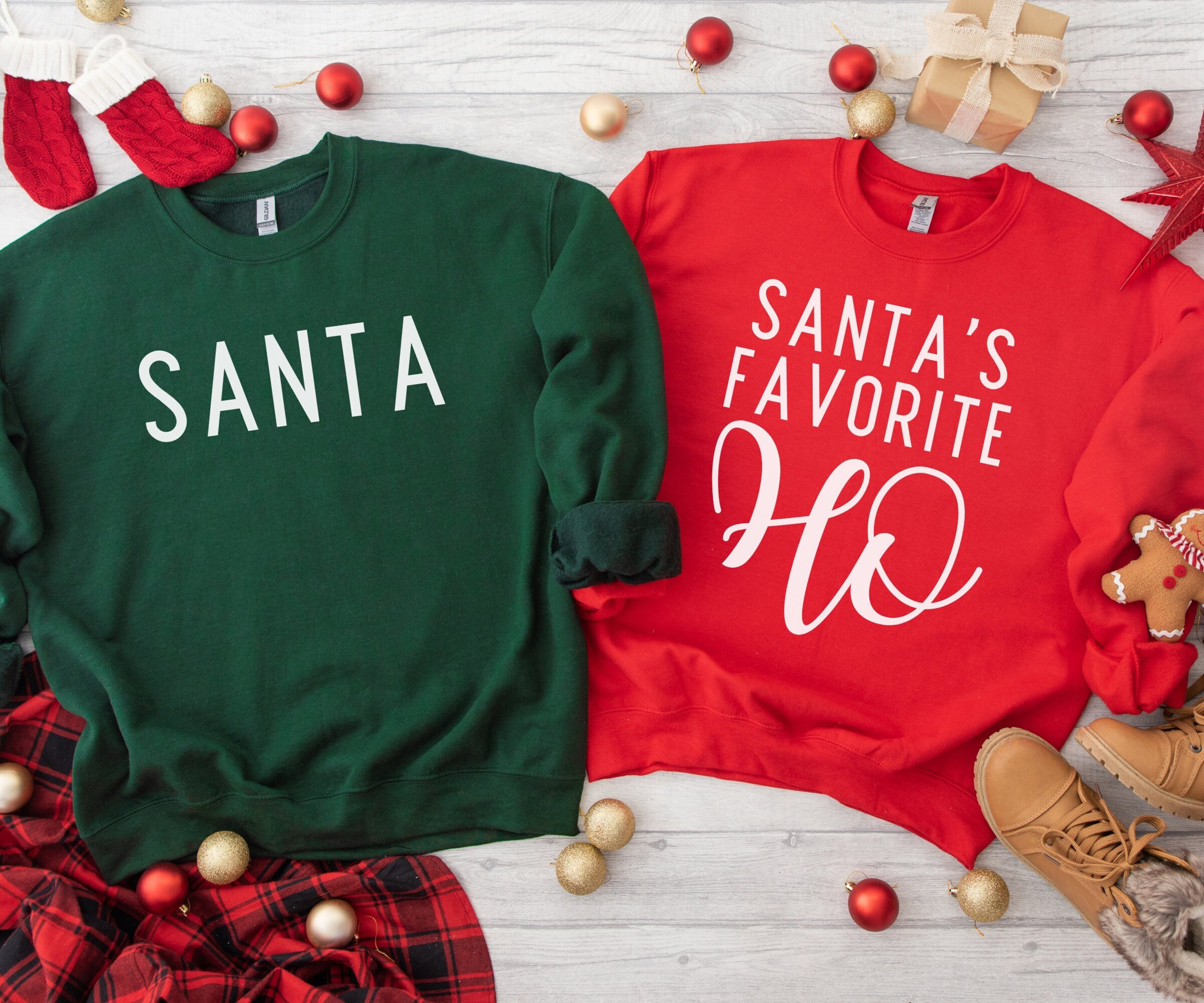 Santa&#39;s Favorite Ho, Funny Christmas Couple Sweater, Christmas Party Sweatshirt, Ugly Christmas Sweater, Funny Matching Christmas Crewneck