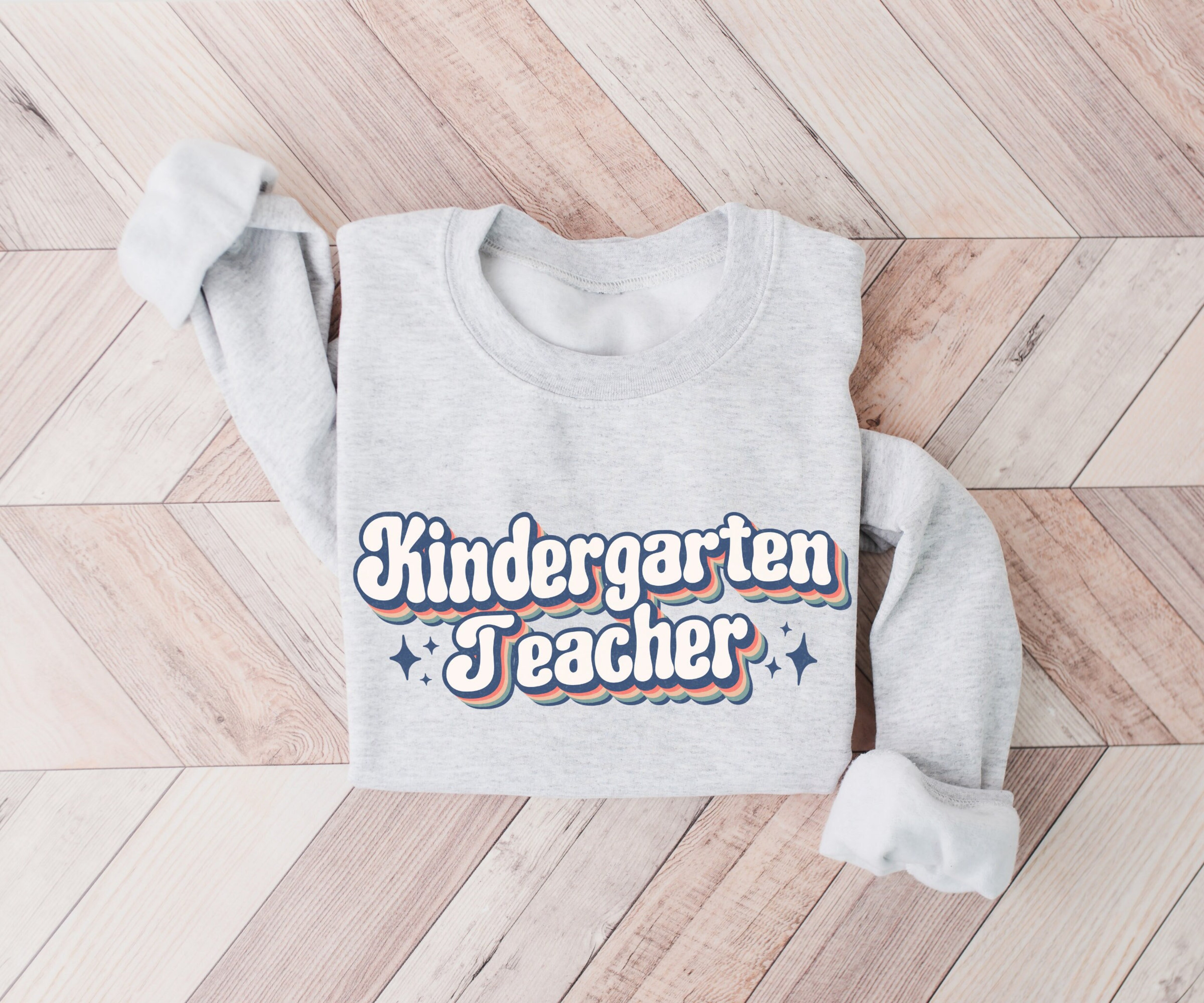 Retro Kindergarten Teacher Sweater, New Kindergarten Teacher Sweatshirt, Gift for Kindergarten Teacher, Trendy Crewneck, Team Kindergarten