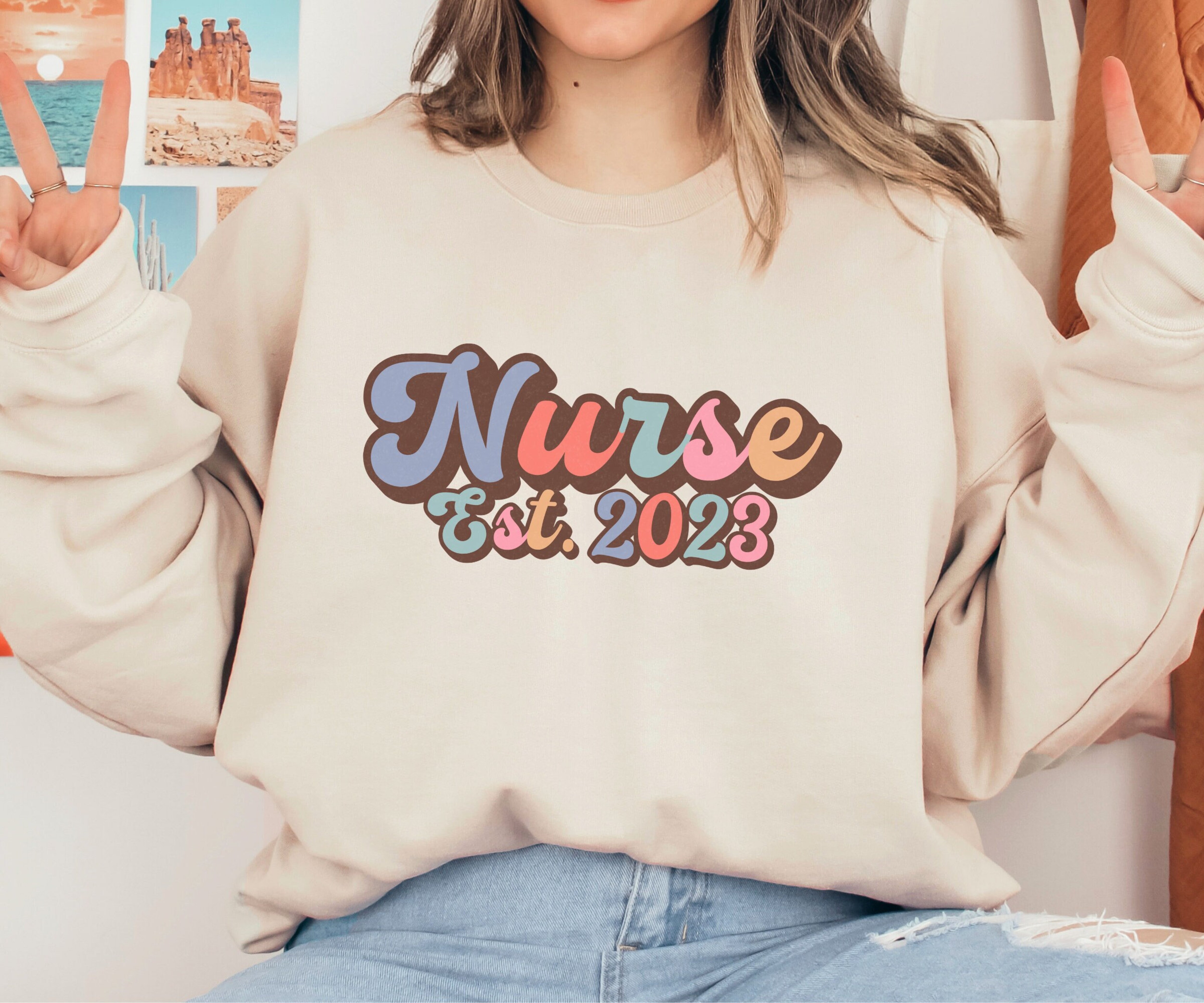 Personalized Nurse Sweatshirt, Retro Nurse Sweater, Registered Nurse Sweatshirt, RN Sweatshirt, Nurse Graduation Sweatshirt, New Nurse Gift