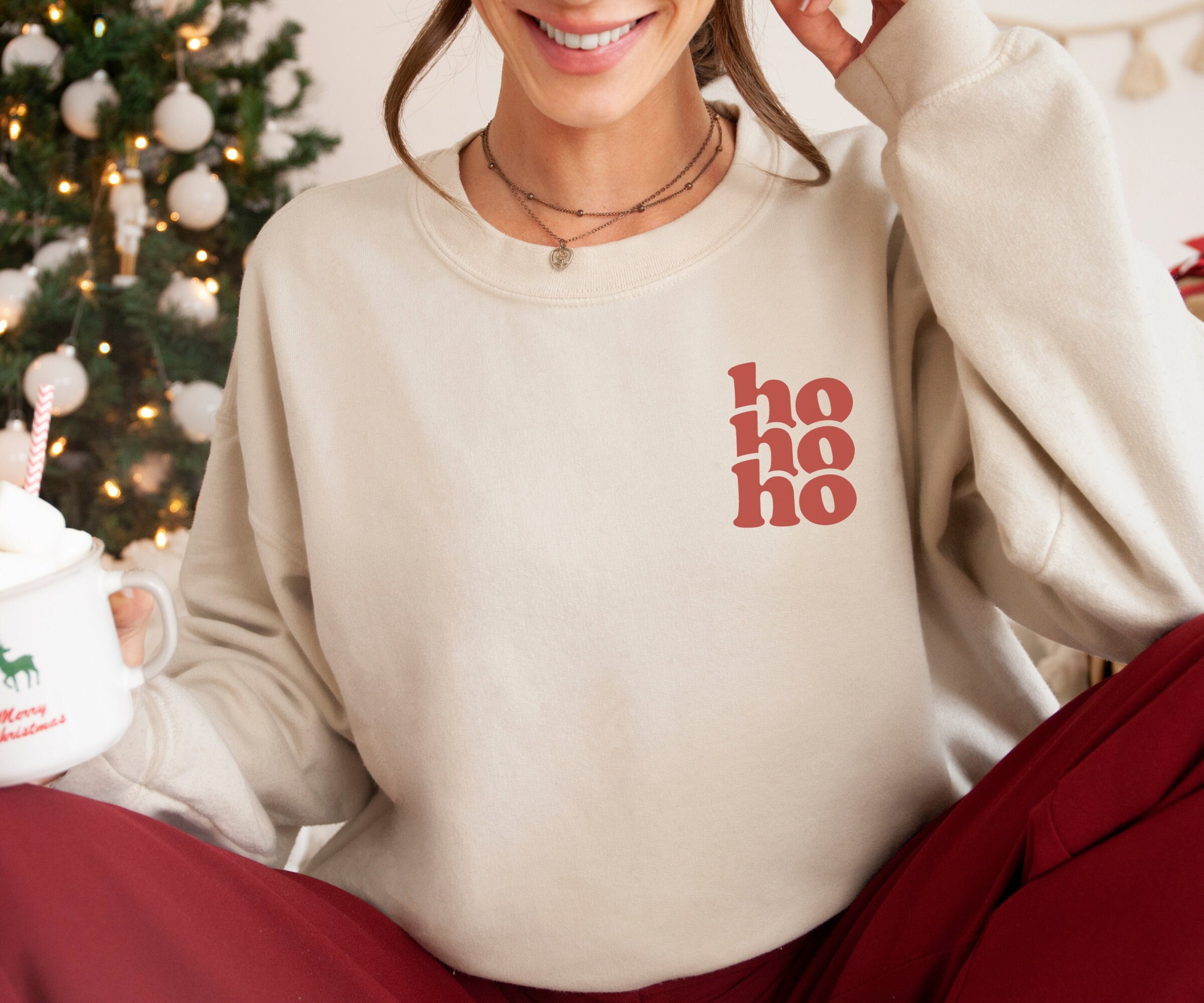 Ho Ho Ho Sweatshirt, Retro Christmas Crewneck, Christmas Sweatshirt for Women, Cute Christmas Sweater, Holiday Sweatshirt, Winter Sweatshirt