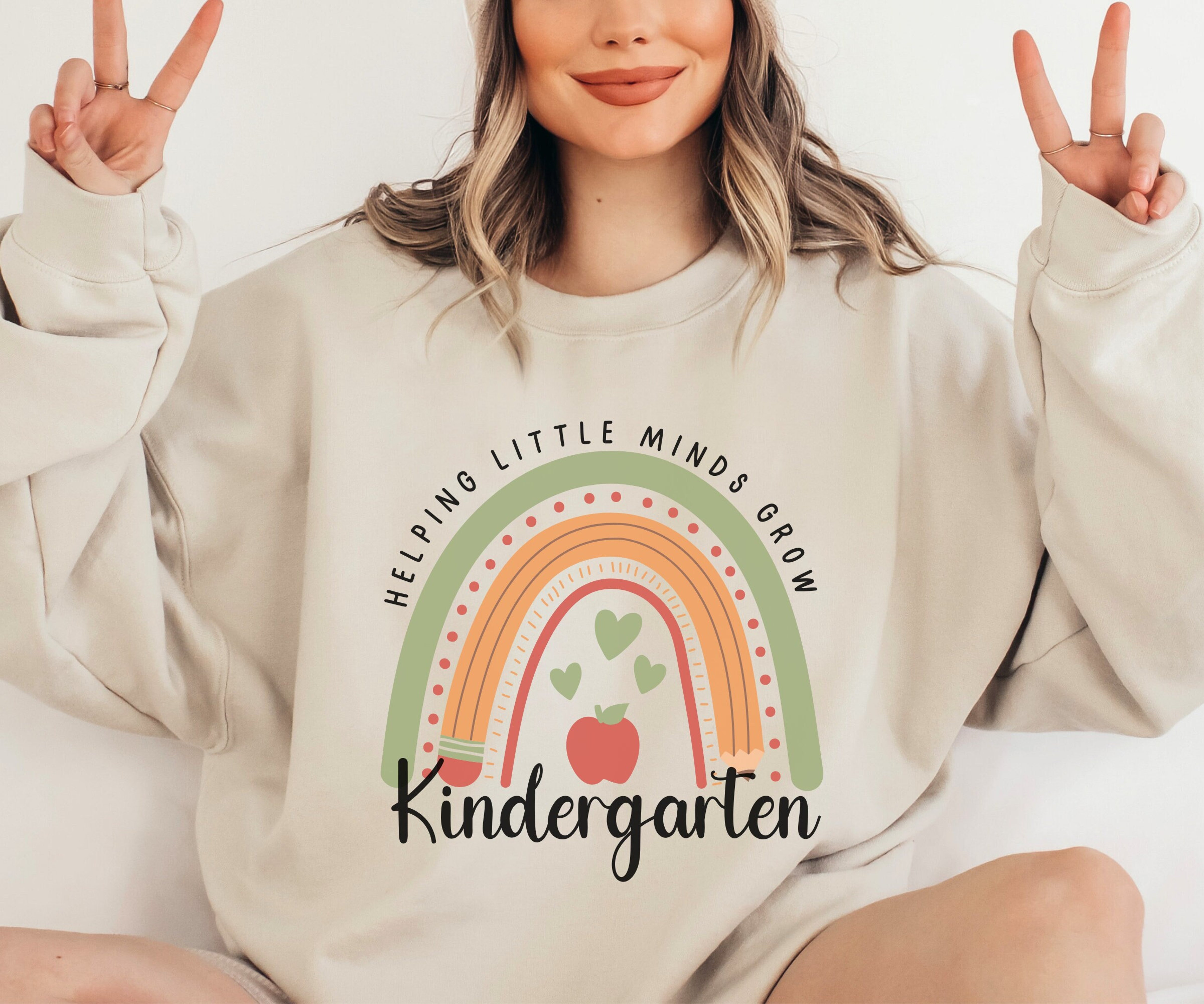 Kindergarten Teacher Sweatshirt, Kindergarten Sweater, Gift for Kindergarten Teacher, Kinder Crew, Kinder Squad, Helping Little Minds Grow