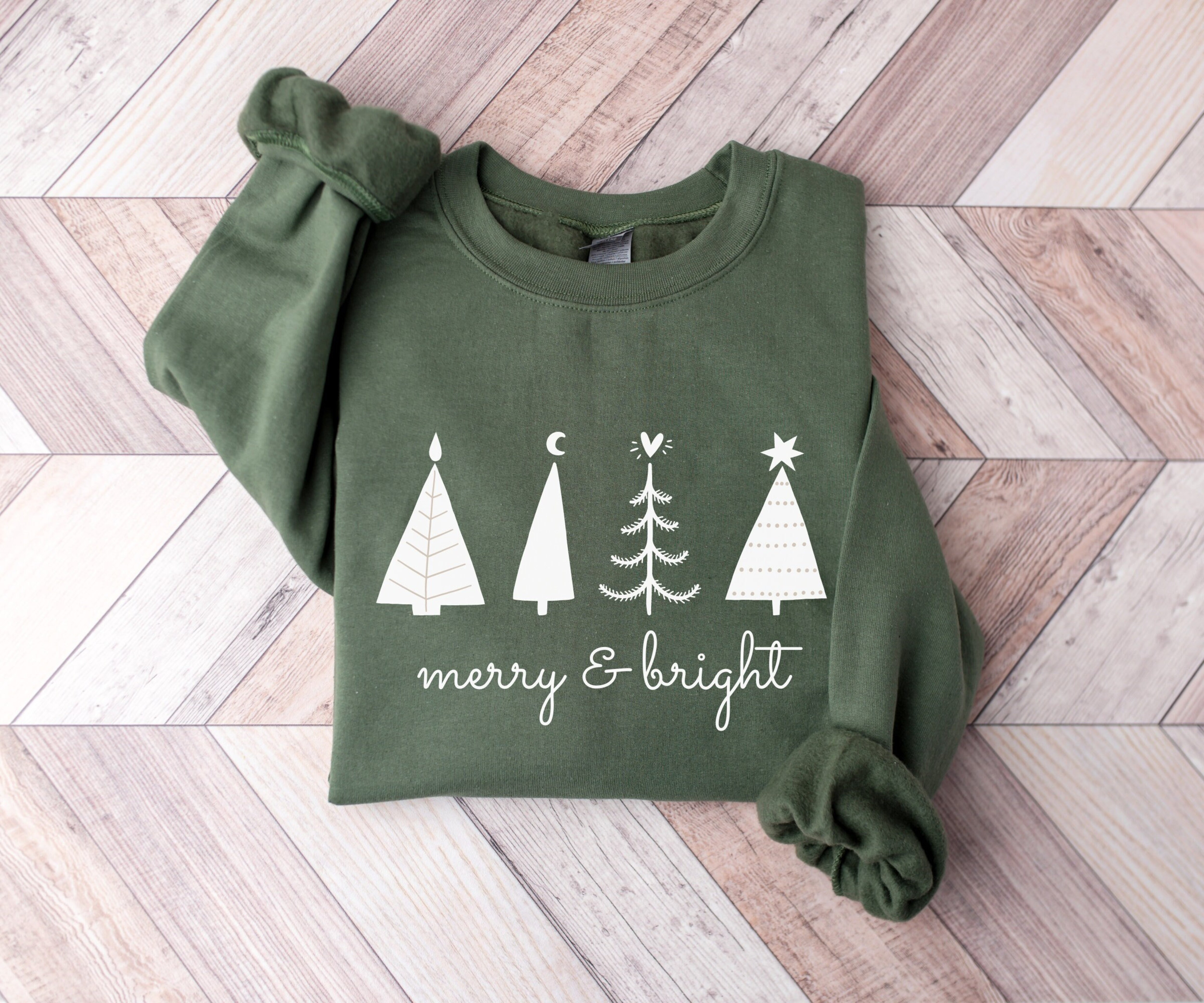 Christmas Tree Sweatshirt, Merry and Bright Sweater, Xmas Holiday Sweater, Oversized Christmas Crewneck Pullover, Womens Christmas Sweater