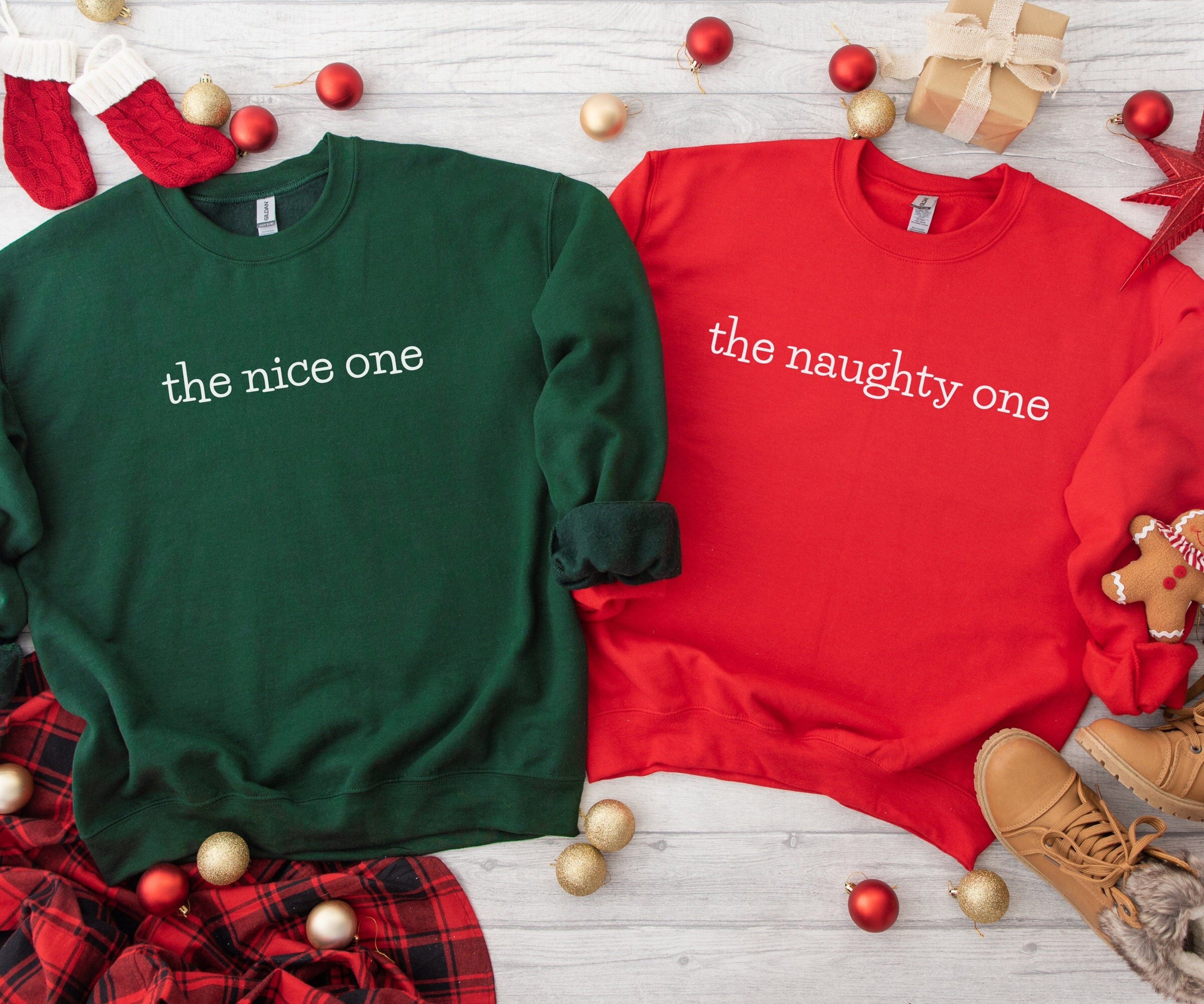 Naughty and Nice Couple Christmas Sweaters, Funny Matching Christmas Sweatshirts, Christmas Squad Sweatshirts, Funny Christmas Party Outfit