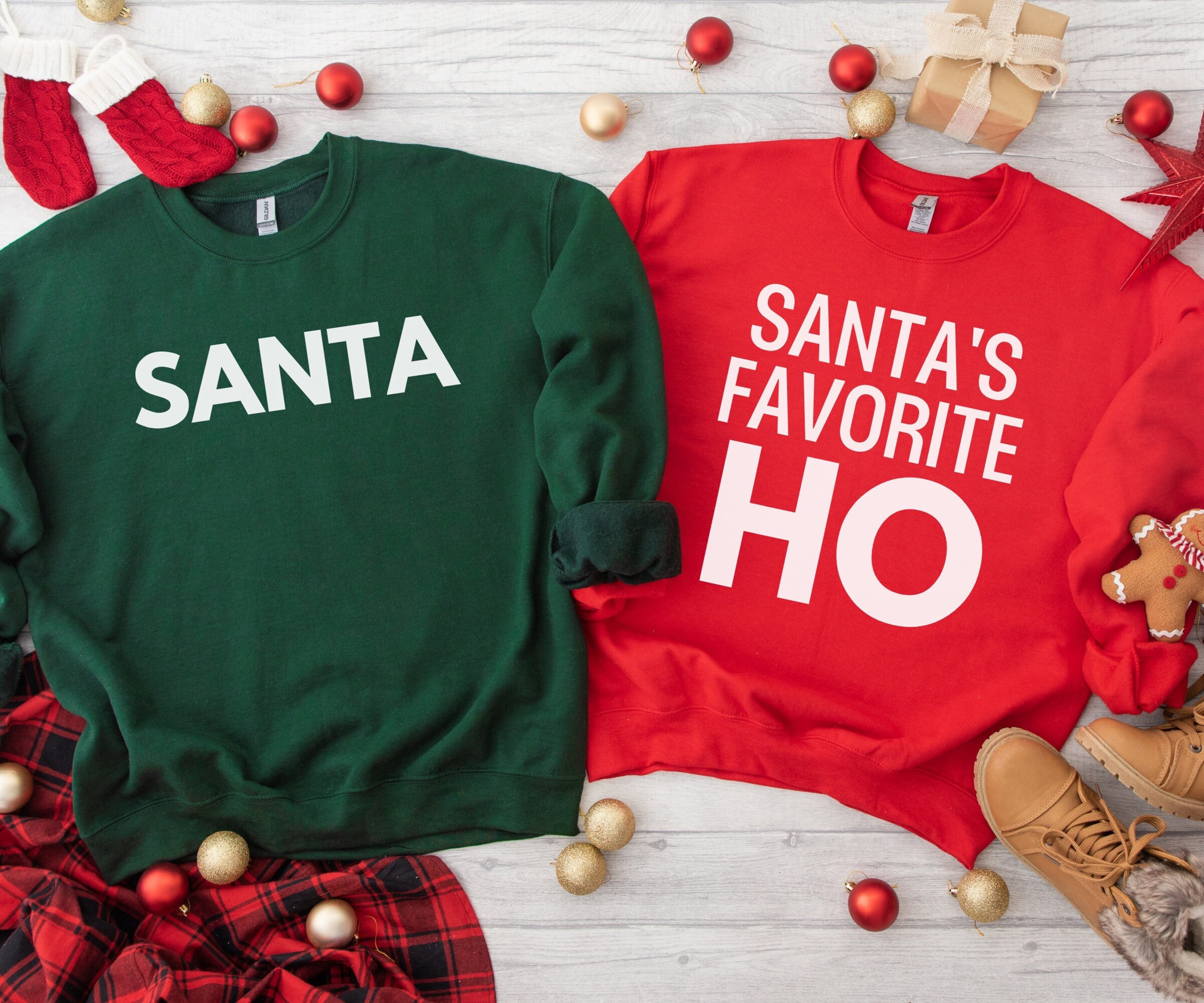 Santa&#39;s Favorite Ho, Women Christmas Outfit, Christmas Sweatshirt for Her, Funny Christmas Couple Sweater, Christmas Party Matching Crewneck