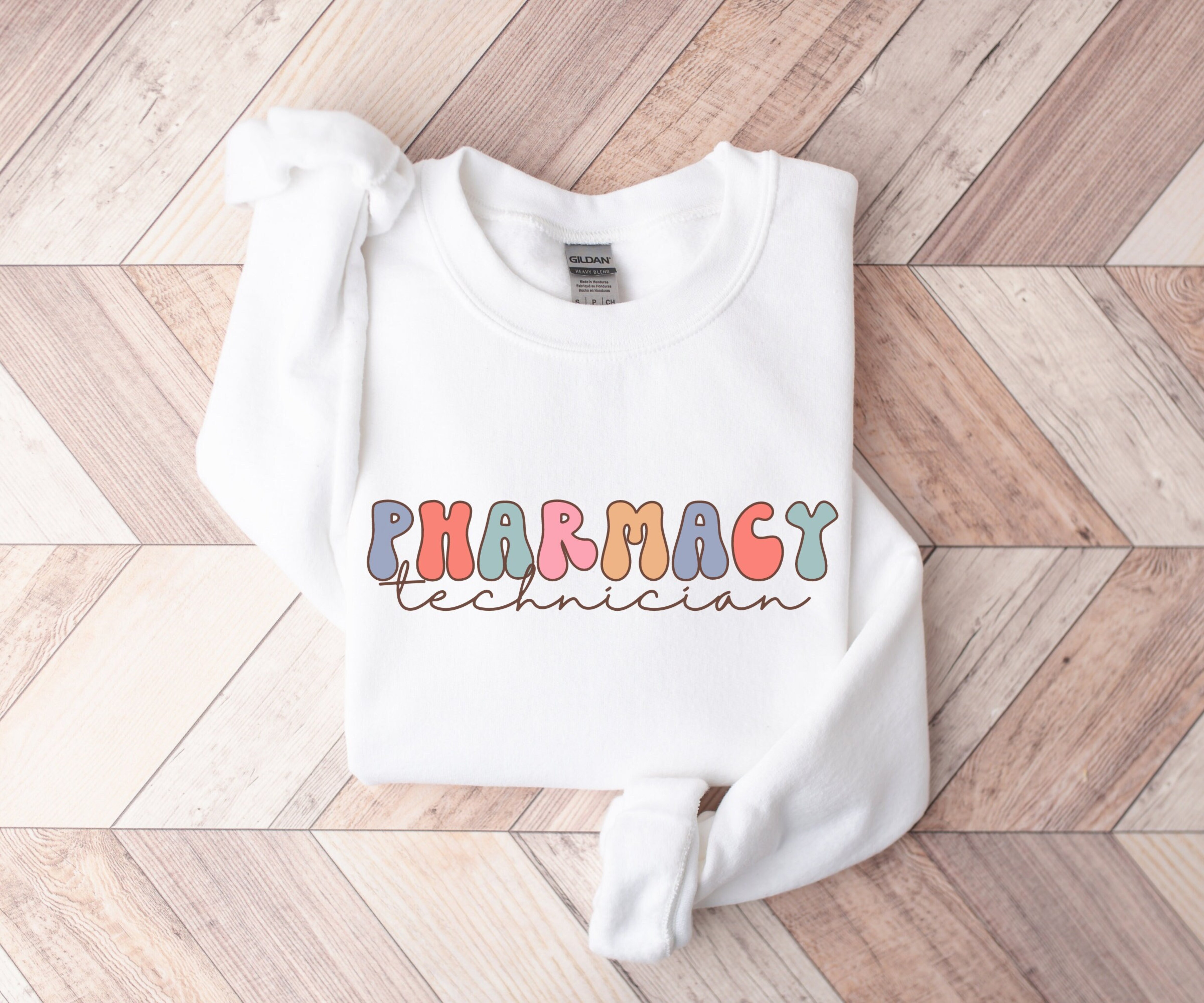 Retro Pharmacy Technician Sweatshirt, Oversized Pharm Tech Crewneck, Pharm Tech Sweater, Gift for Pharmacy Technician Student, Pharm Hoodie