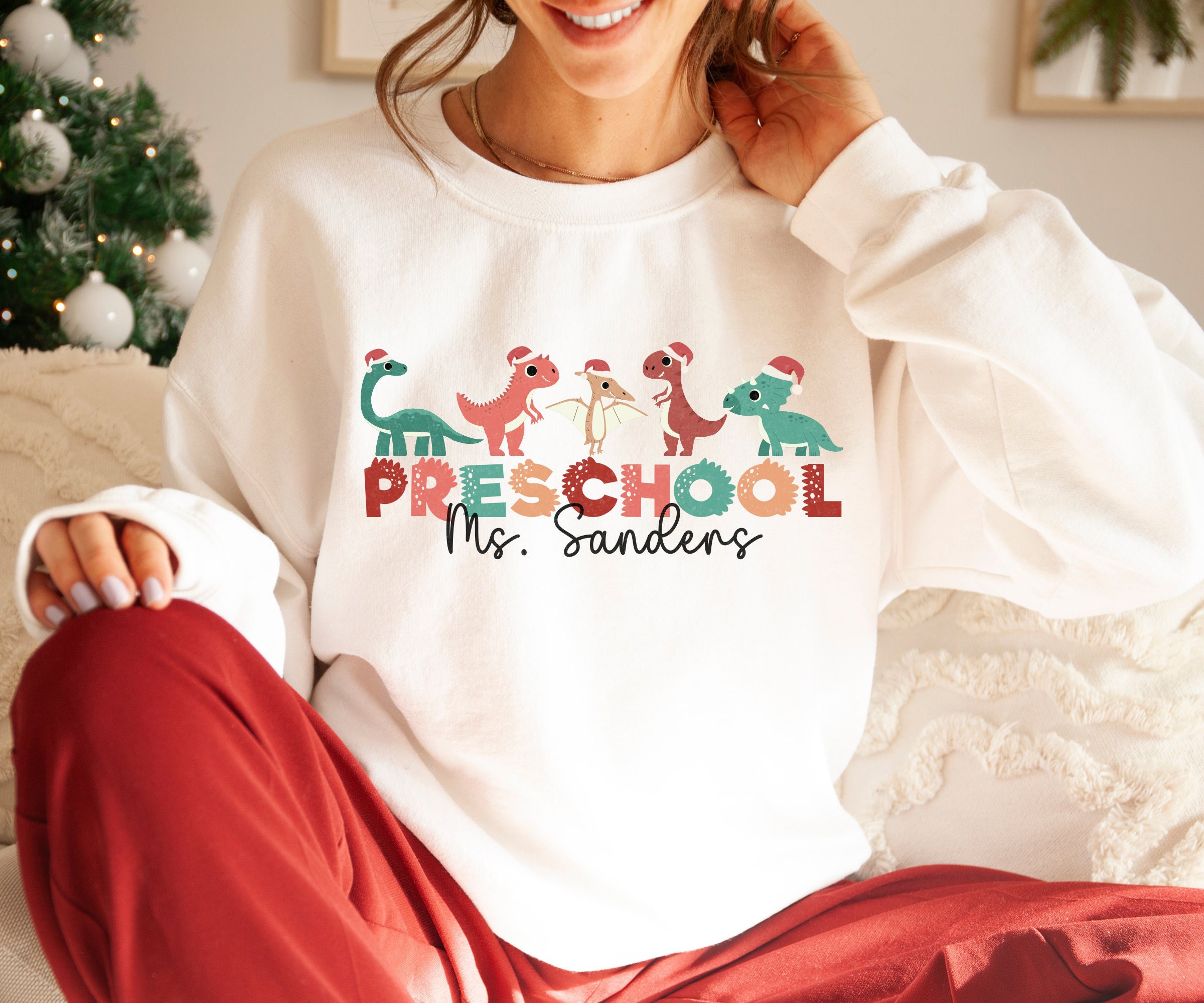 Personalized Preschool Teacher Christmas Sweatshirt, Pre-K Xmas Sweater, Custom Preschool Teacher Christmas Gift, Custom Gift for Teacher