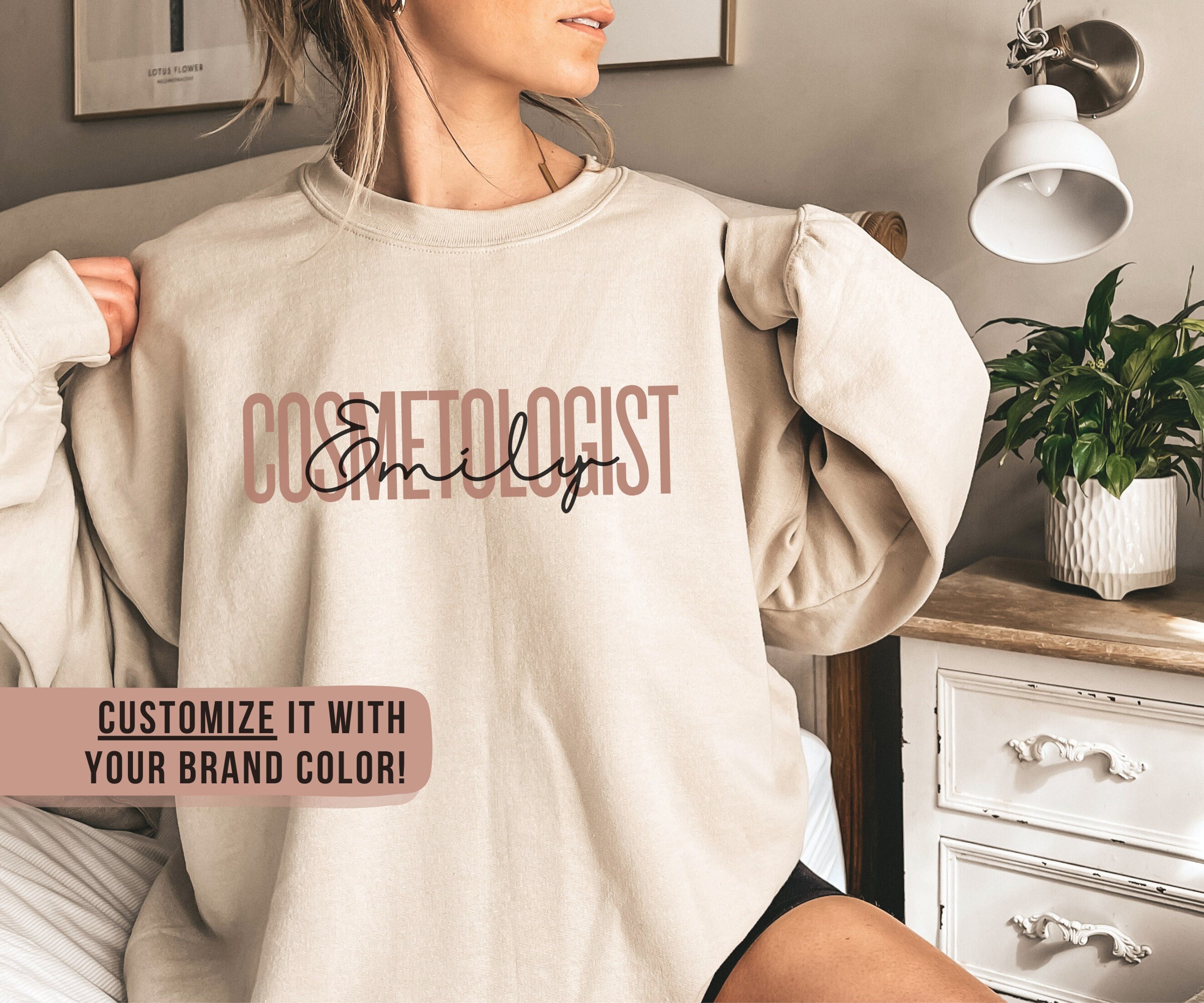 Custom Cosmetology Sweatshirt, Personalized Cosmetologist Sweater, Custom Cosmetologist Gift, Makeup Artist, Hairstylist, Nail Tech Gift