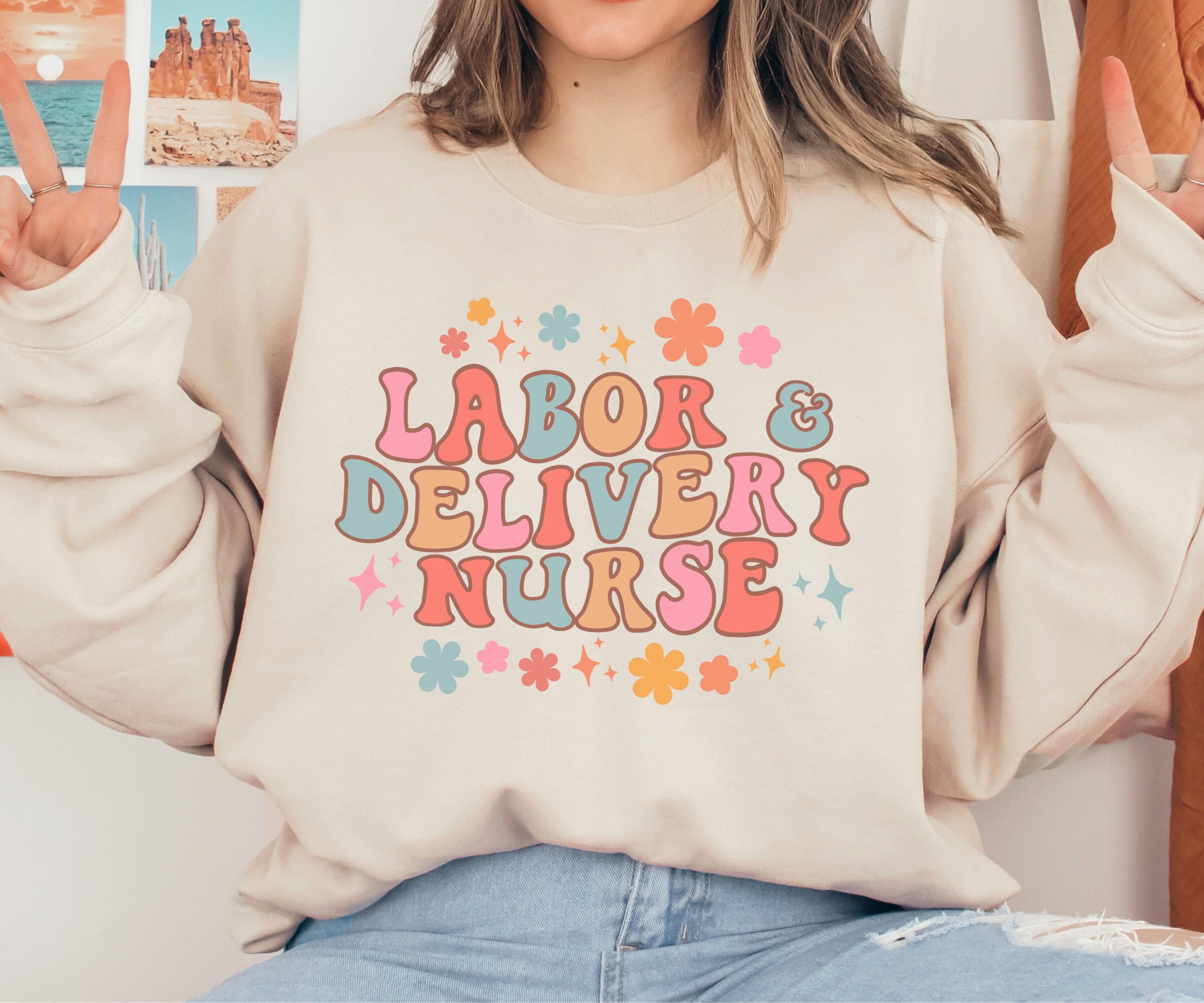 Labor and Delivery Nurse Sweatshirt, LD Nurse Sweater, Gift for Labor and Delivery Nurse, Retro Nurse Hoodie, Nursing Graduate Student Gift