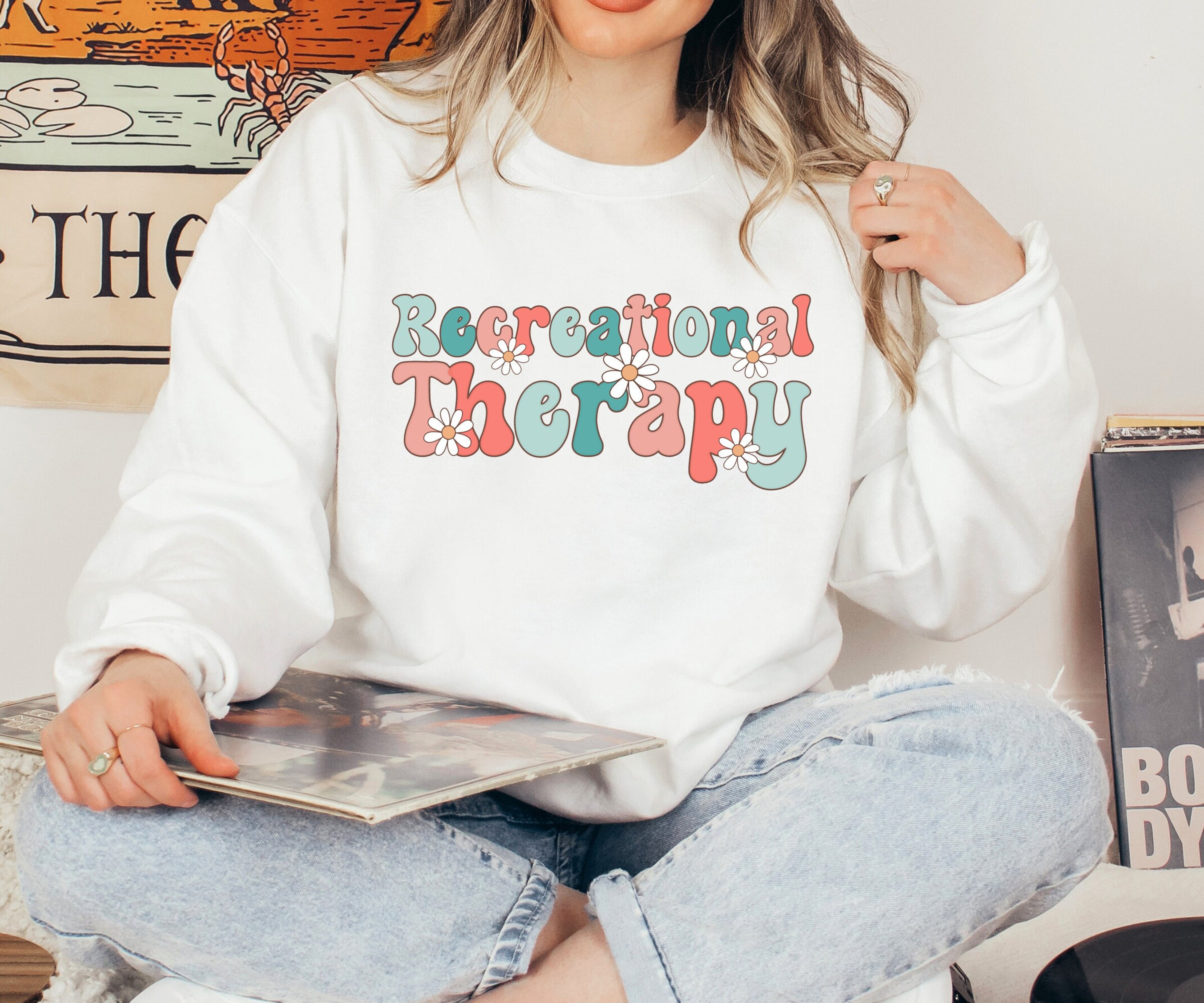 Retro Recreational Therapy Sweater, Groovy Recreational Therapist Crewneck, Gift for Therapist Assistant, RT Grad Gift Idea, Gift for RT