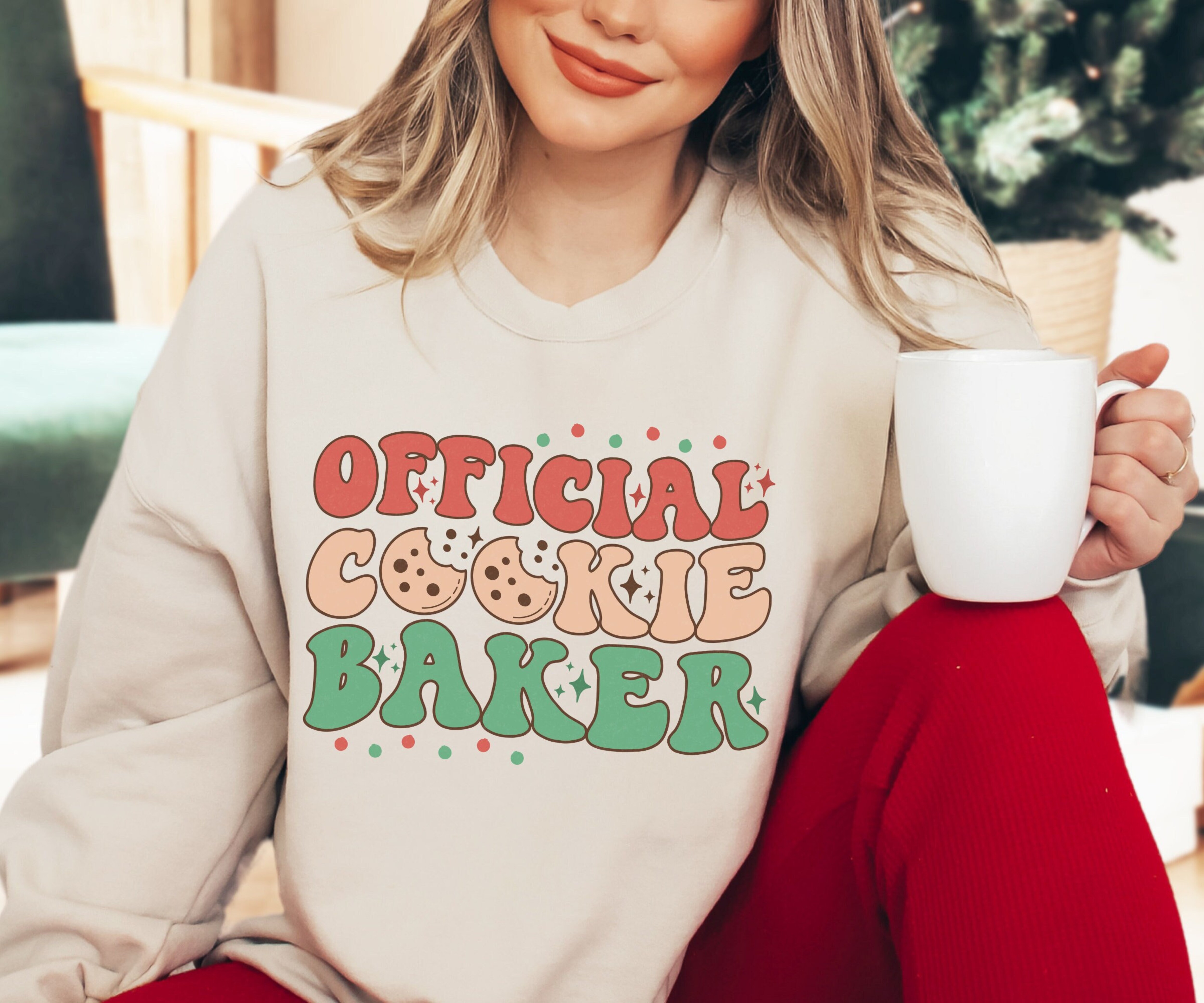 Official Cookie Baker Sweatshirt, Retro Christmas Couple Sweater, Matching Family Christmas Sweatshirt, Funny Christmas Party Crewneck Gift