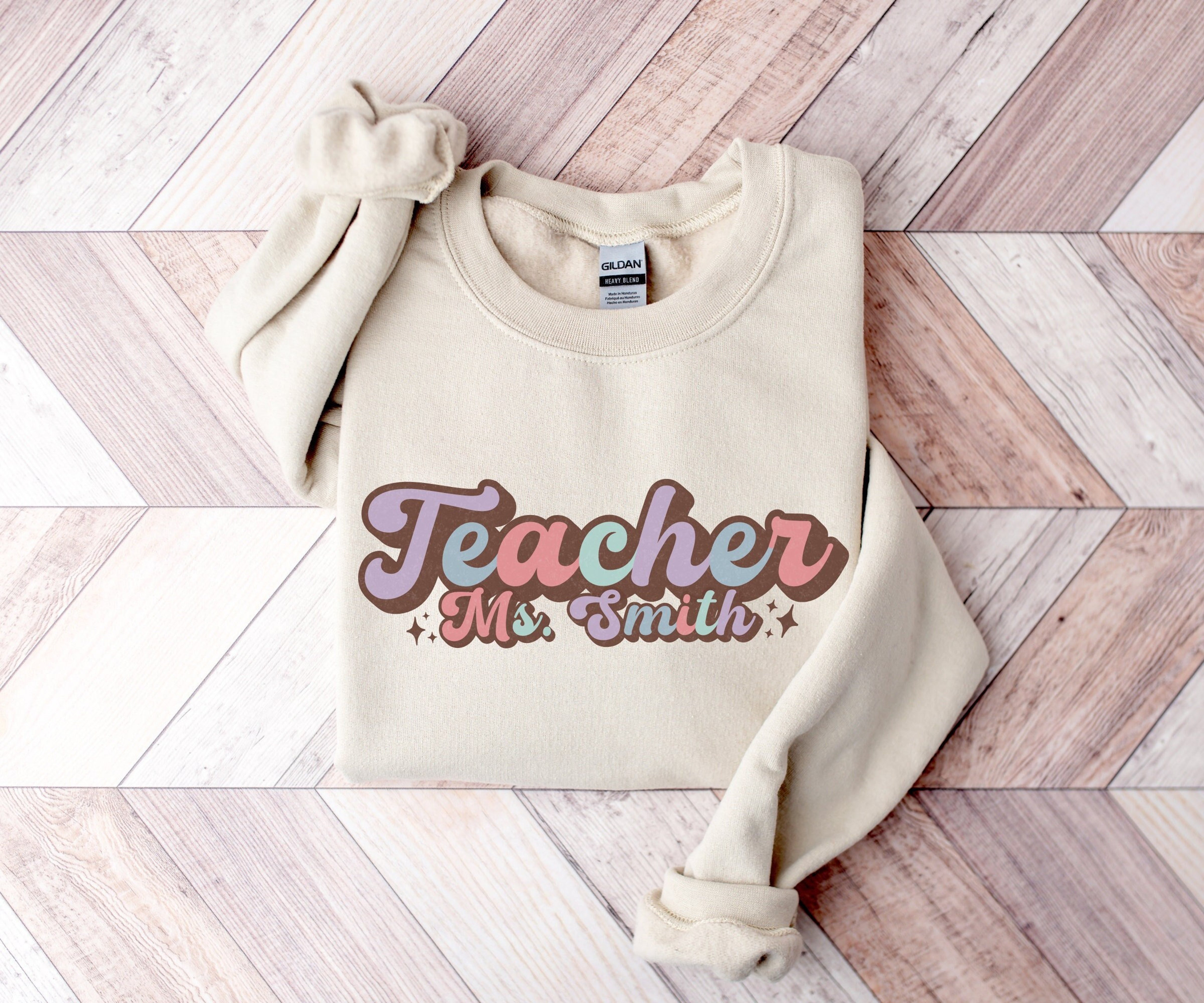 Custom Name Teacher Sweatshirt, Personalized Teacher Sweater, Retro Teacher Sweatshirt, Personalized Gift for Teacher, Custom Teacher Gift