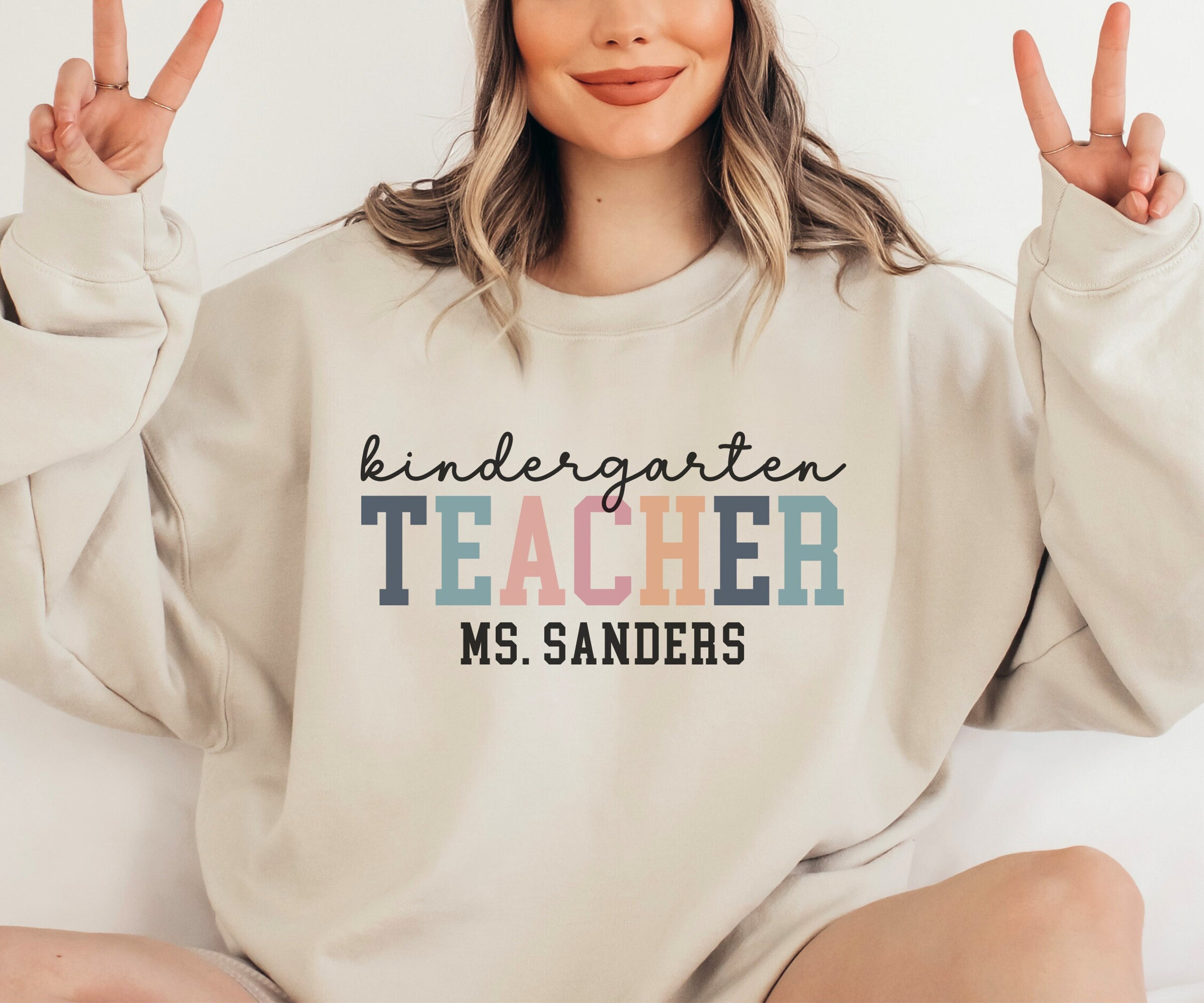 Custom Kindergarten Teacher Sweatshirt, Personalized Teacher Name Sweater, Teacher Appreciation Gift, Custom Gift for Kindergarten Teacher