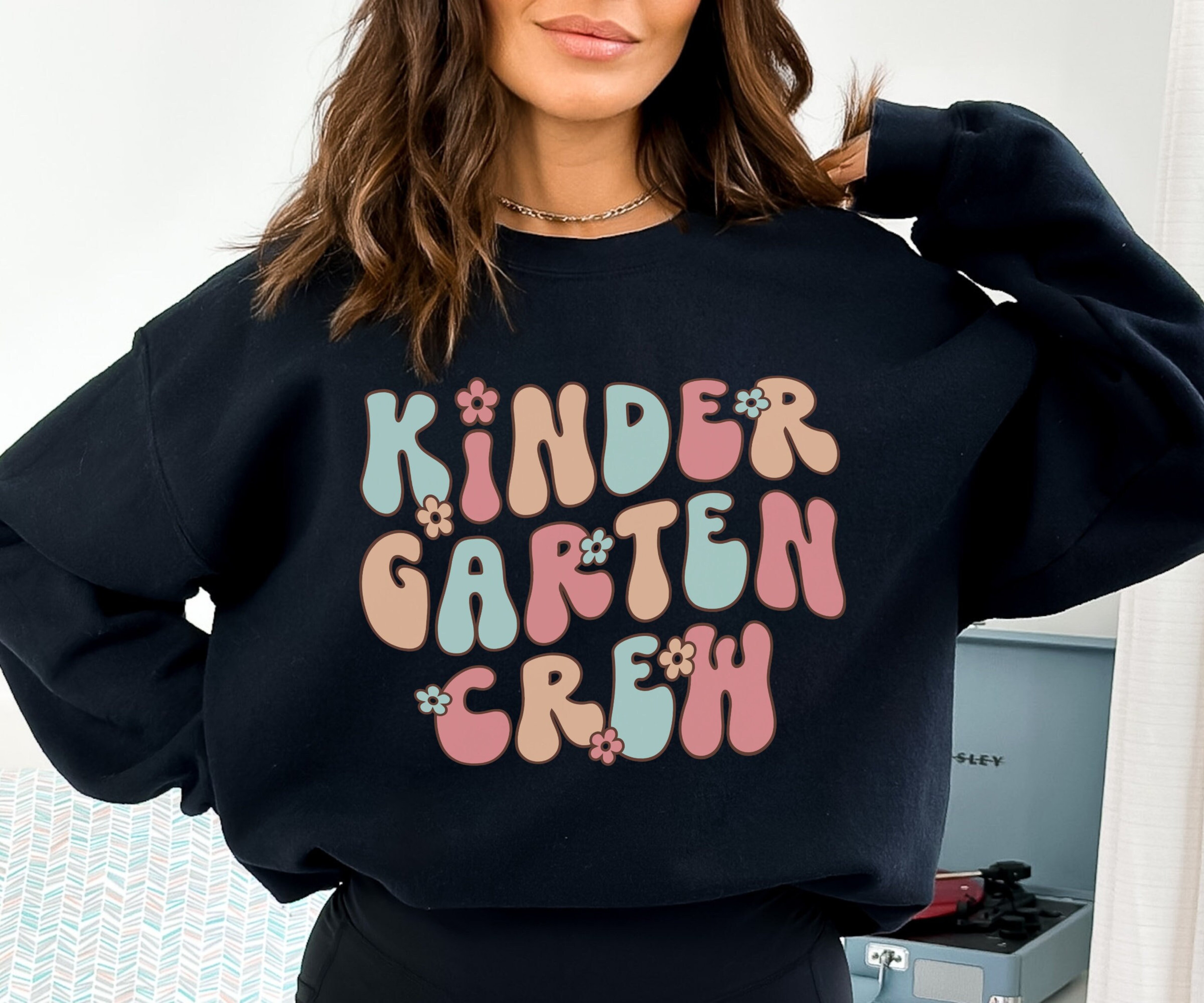 Kindergarten Crew Sweater, Retro Kindergarten Teacher Sweatshirt, Teacher Appreciation Gift, Team Kindergarten Crewneck, Team Kinder Squad