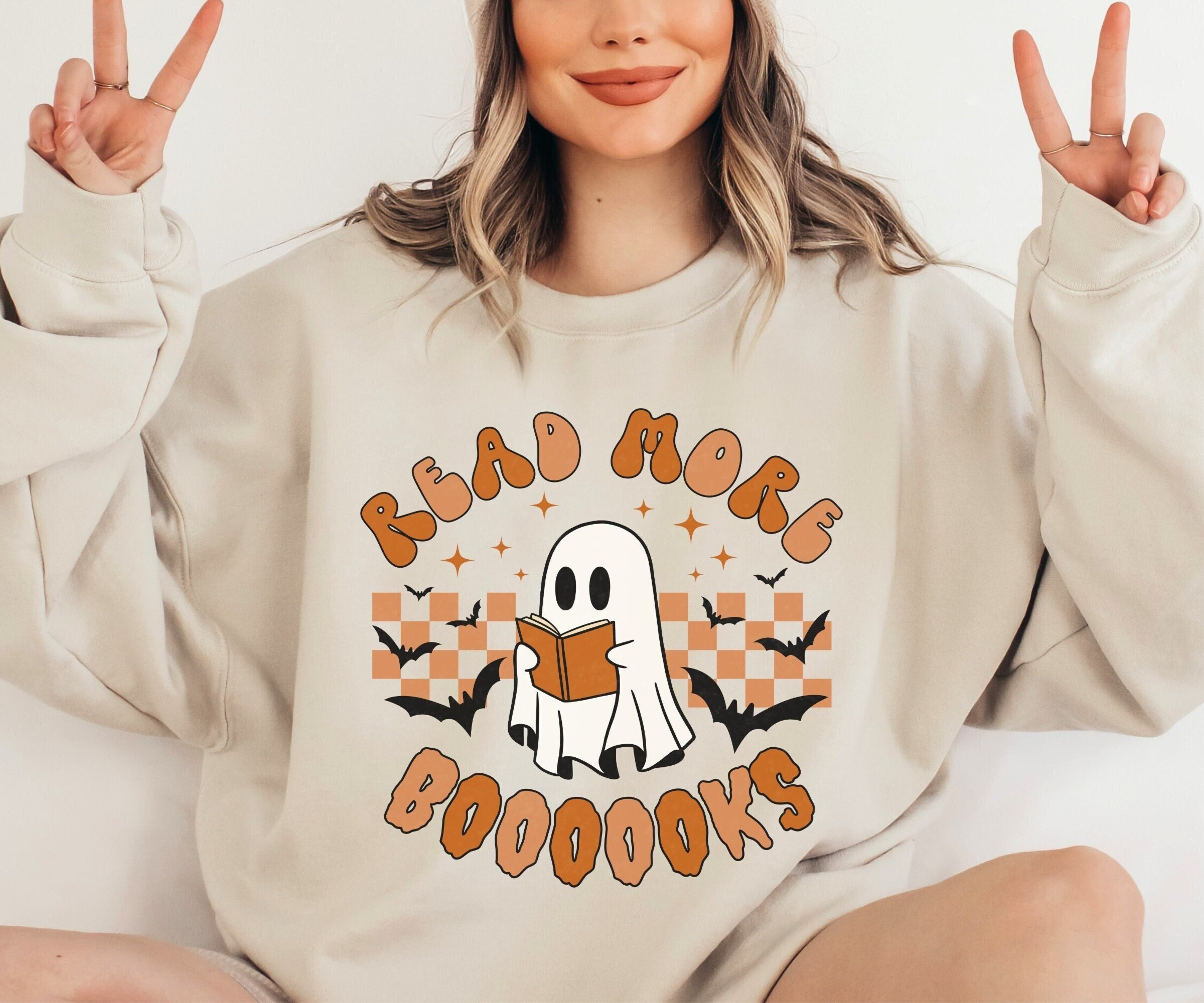 Read More Books, Funny Halloween Teacher Sweater, Retro Spooky Teacher Sweatshirt, Cute Ghost Crewneck, Gift for Halloween, Spooky Season