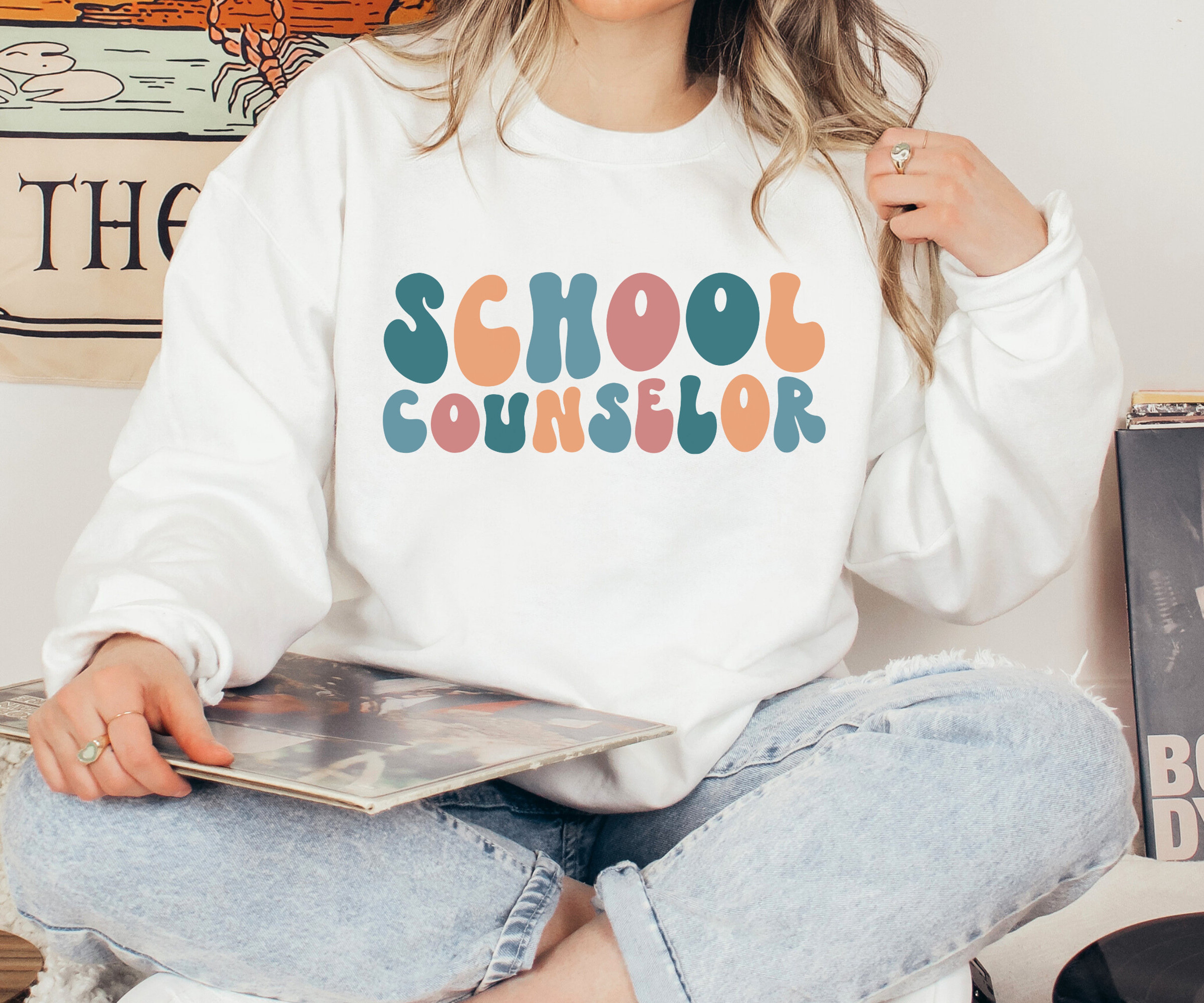 Retro School Counselor Sweatshirt, Trendy School Counselor Sweater, Groovy Oversized Crewneck, Gift for Counselor, New Counselor Gift Idea