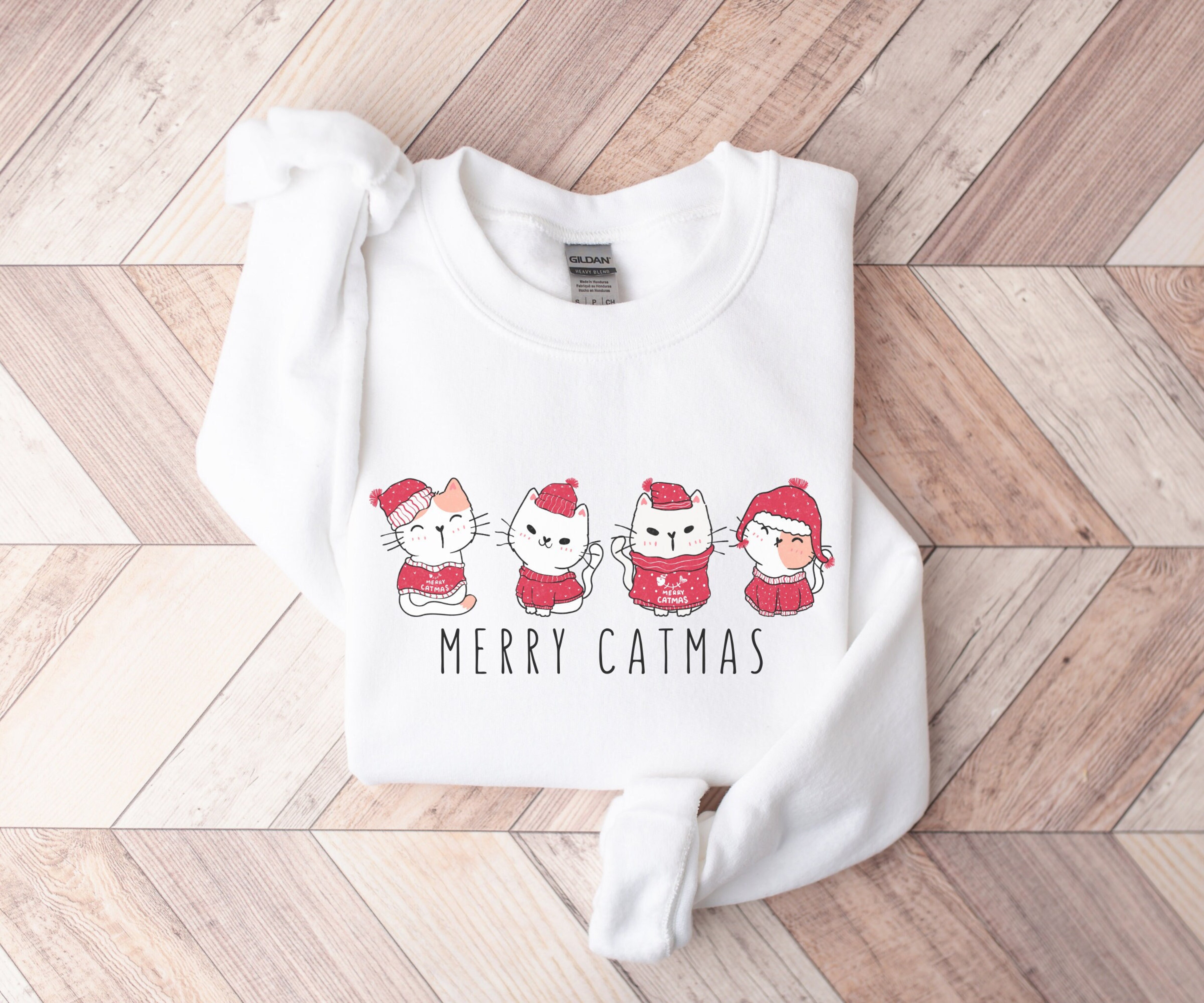 Merry Catmas Sweatshirt, Cute Cat Crewneck, Christmas Cat Sweater for Cat Lover, Cat Mom Xmas Gift, Funny Christmas Sweater, Holiday Sweater