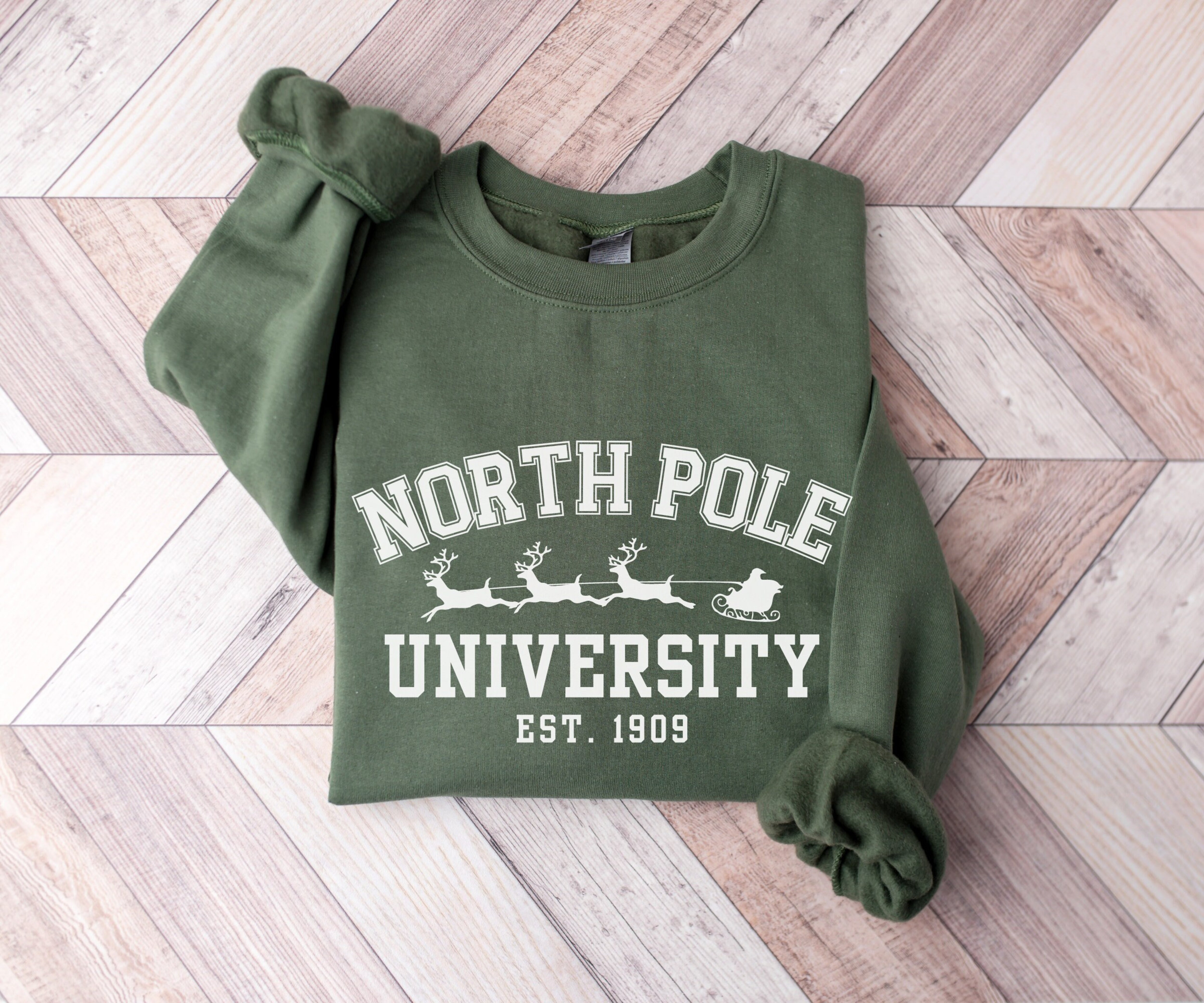 North Pole University Sweater, Funny Christmas Sweatshirt, Trendy Christmas Crewneck, Vintage Christmas Pullover, Unisex Xmas Sweatshirt