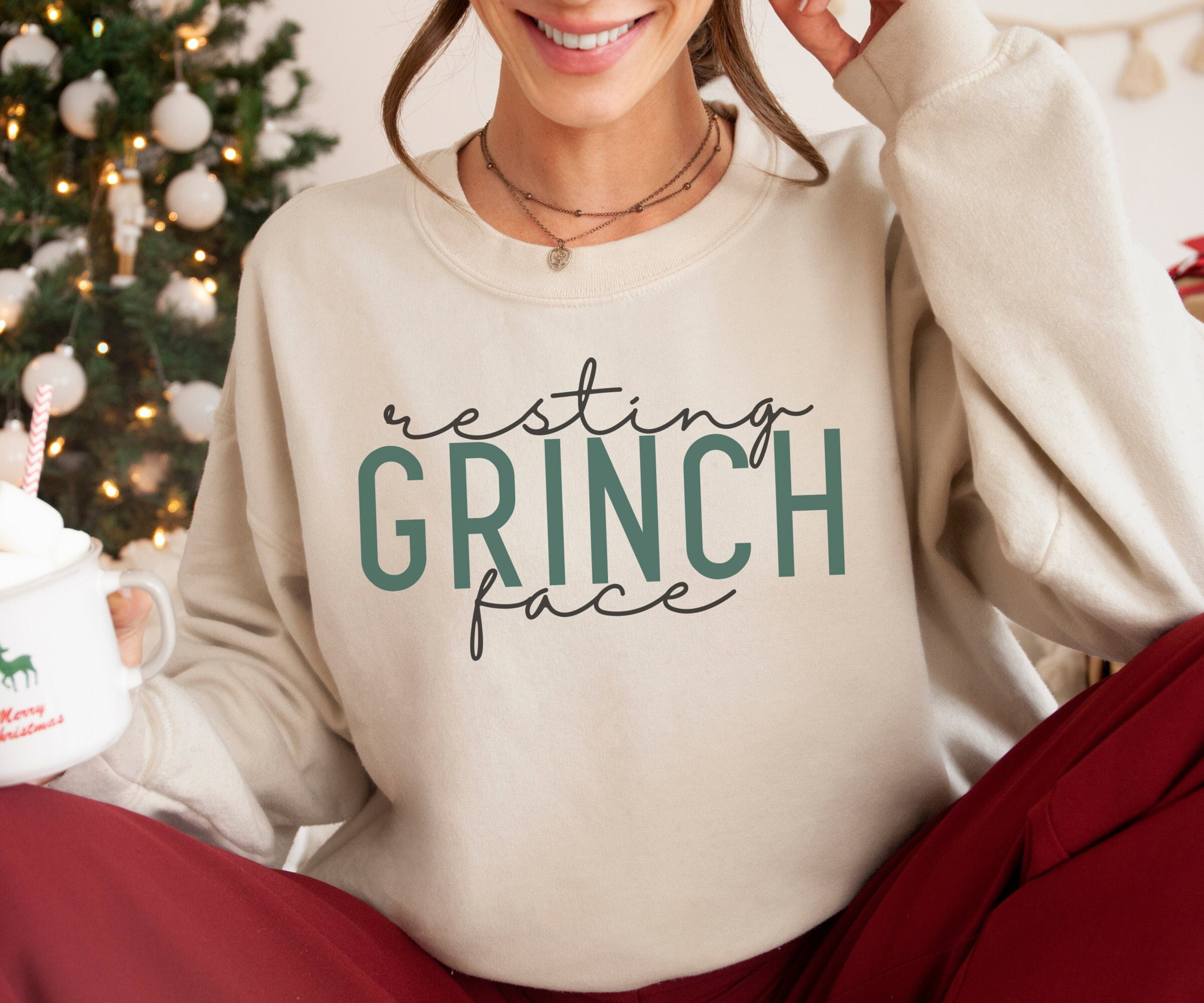 Resting Grinch Face, Funny Christmas Sweatshirt, Grinch Crewneck, Grinch Hoodie, Christmas Sweaters For Women, Christmas Present, Xmas Gift