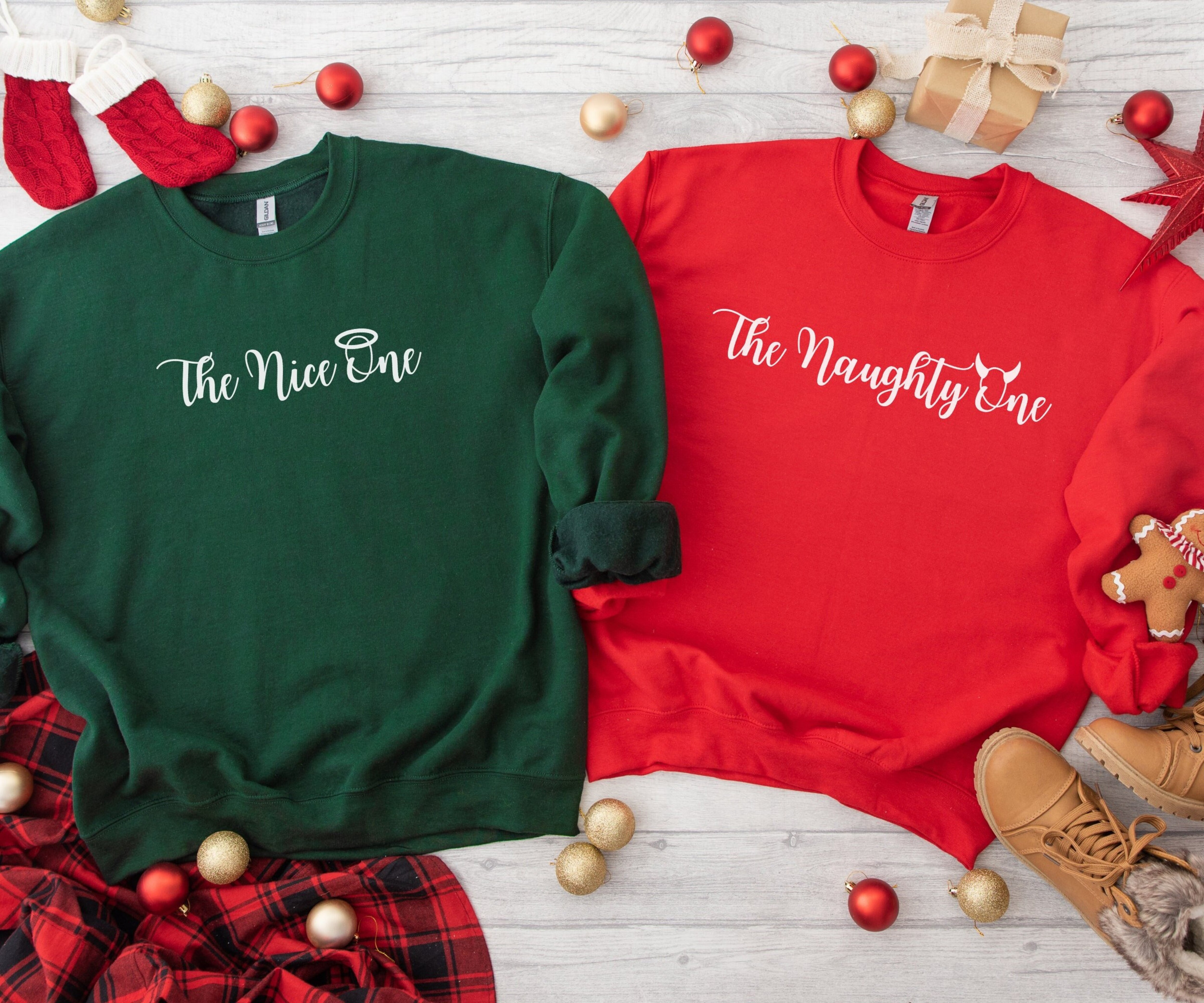 Naughty and Nice Couple Christmas Sweatshirts, Funny Christmas Matching Sweaters, Holiday Christmas Crewnecks, Christmas Gift for Friends