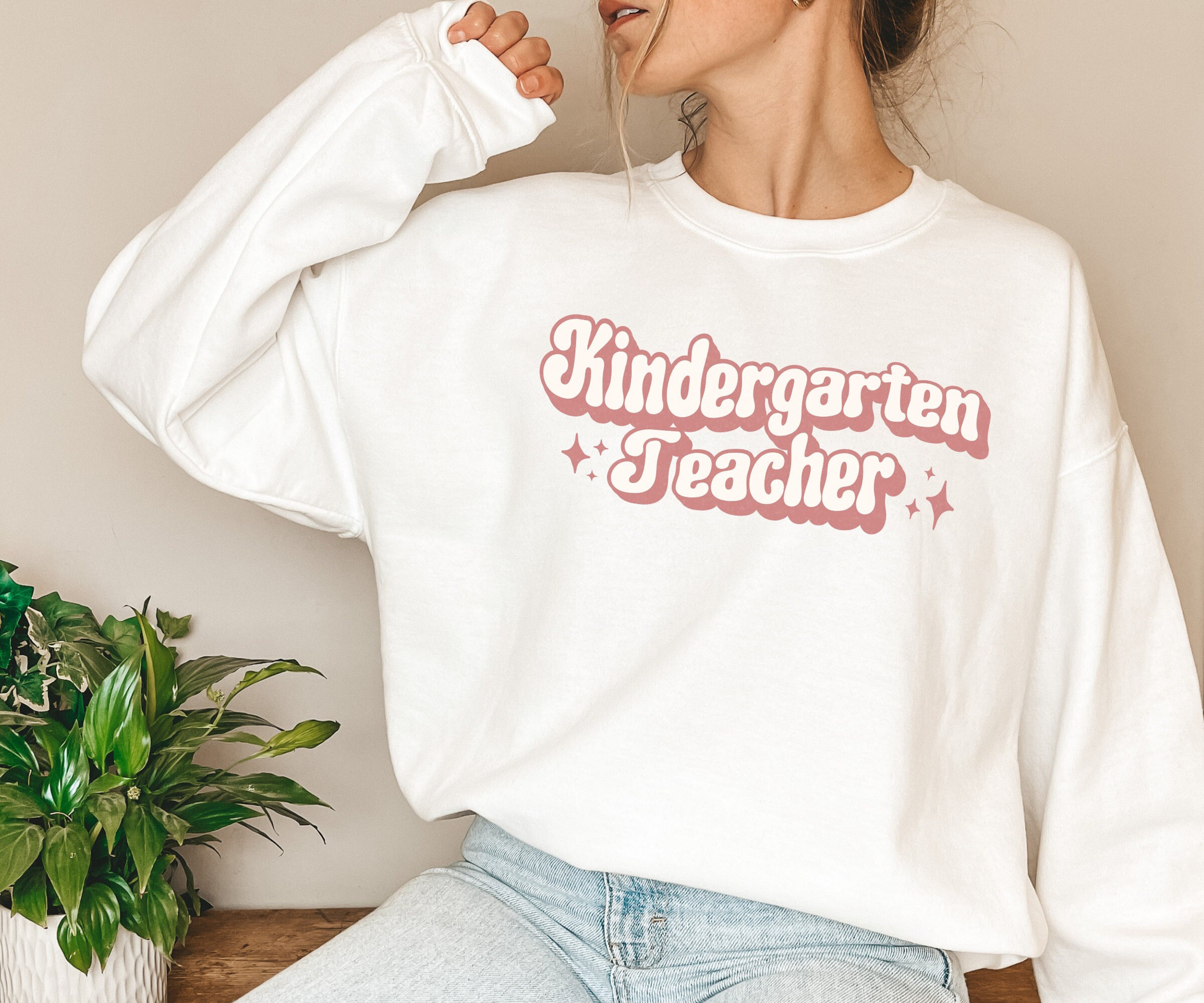 Retro Kindergarten Teacher Sweatshirt, Team Kindergarten Teacher Gift Idea, Gift for Kindergarten Teacher, Trendy Sweatshirt for Teacher