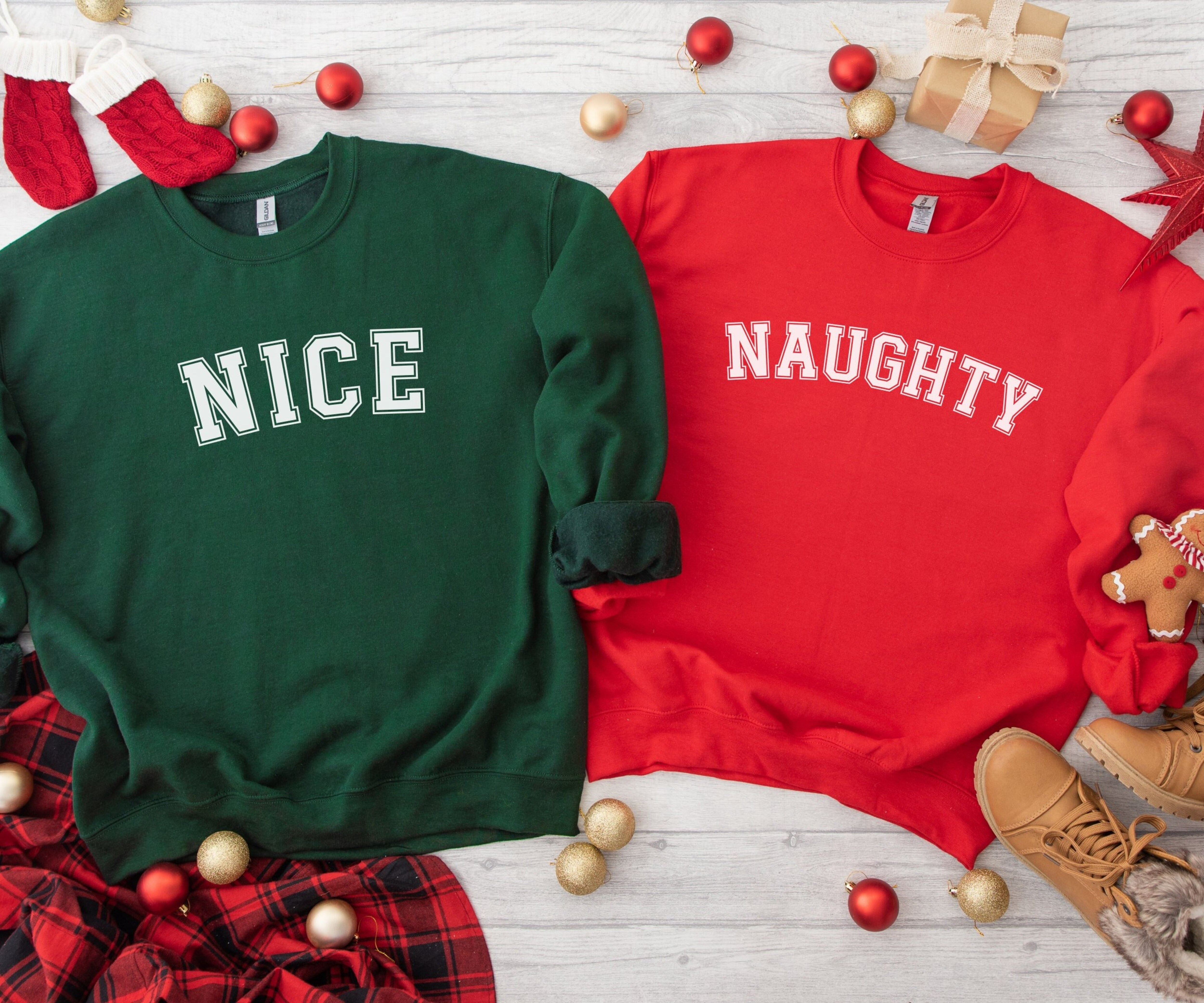 Naughty and Nice Sweatshirts, Christmas Matching Sweatshirts, Couples Christmas Crewneck, Christmas Squad Pullover, Funny Christmas Sweater