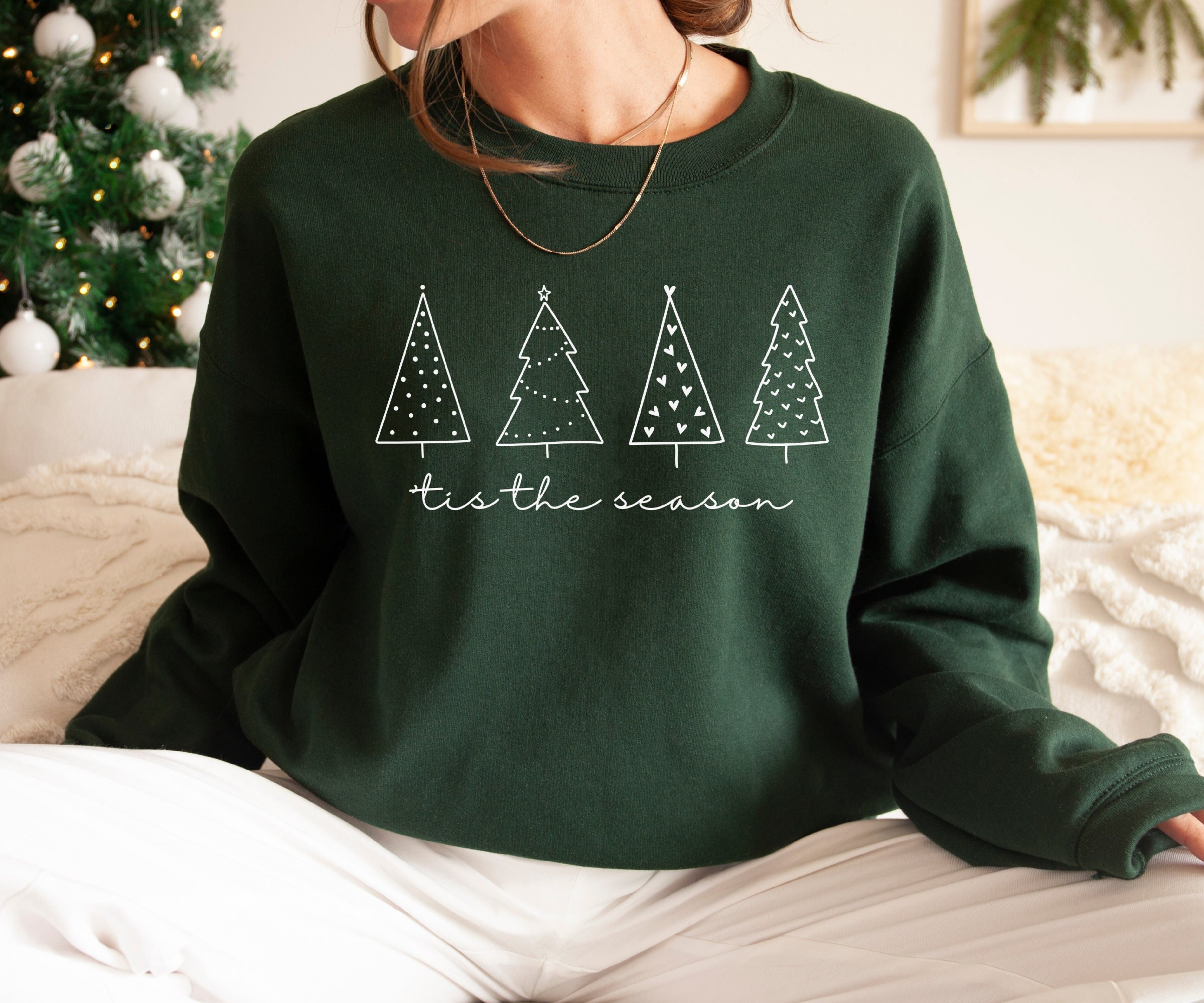 Christmas Tree Sweatshirt,, &#39;Tis The Season Sweater, Christmas Crewneck, Oversized Xmas Pullover, Christmas Tree Hoodie, Womens Xmas Gift