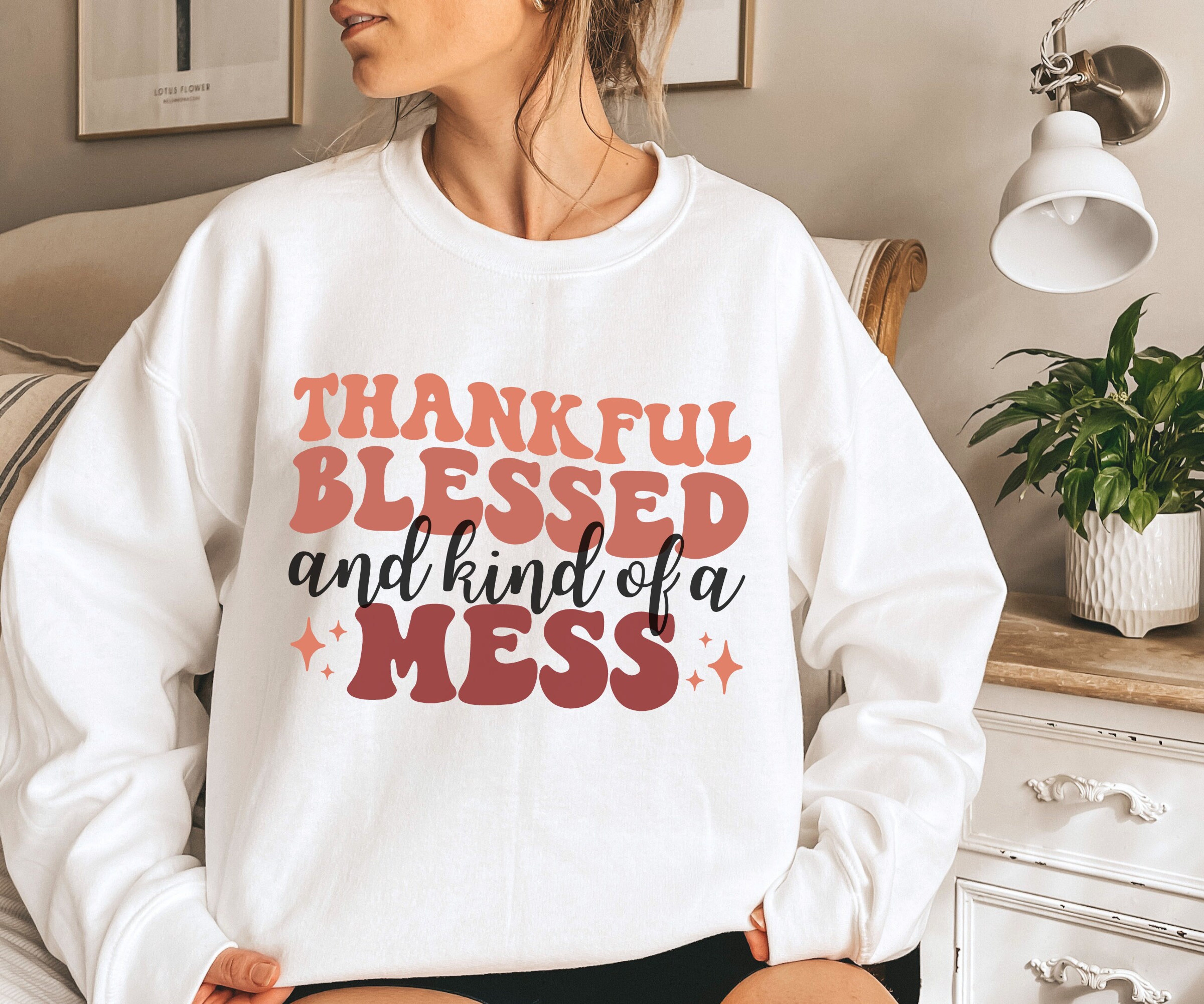 Thankful Blessed and Kind Of A Mess, Retro Thanksgiving Sweatshirt, Funny Thanksgiving Sweater, Retro Fall Sweater, Grateful Sweatshirt Gift