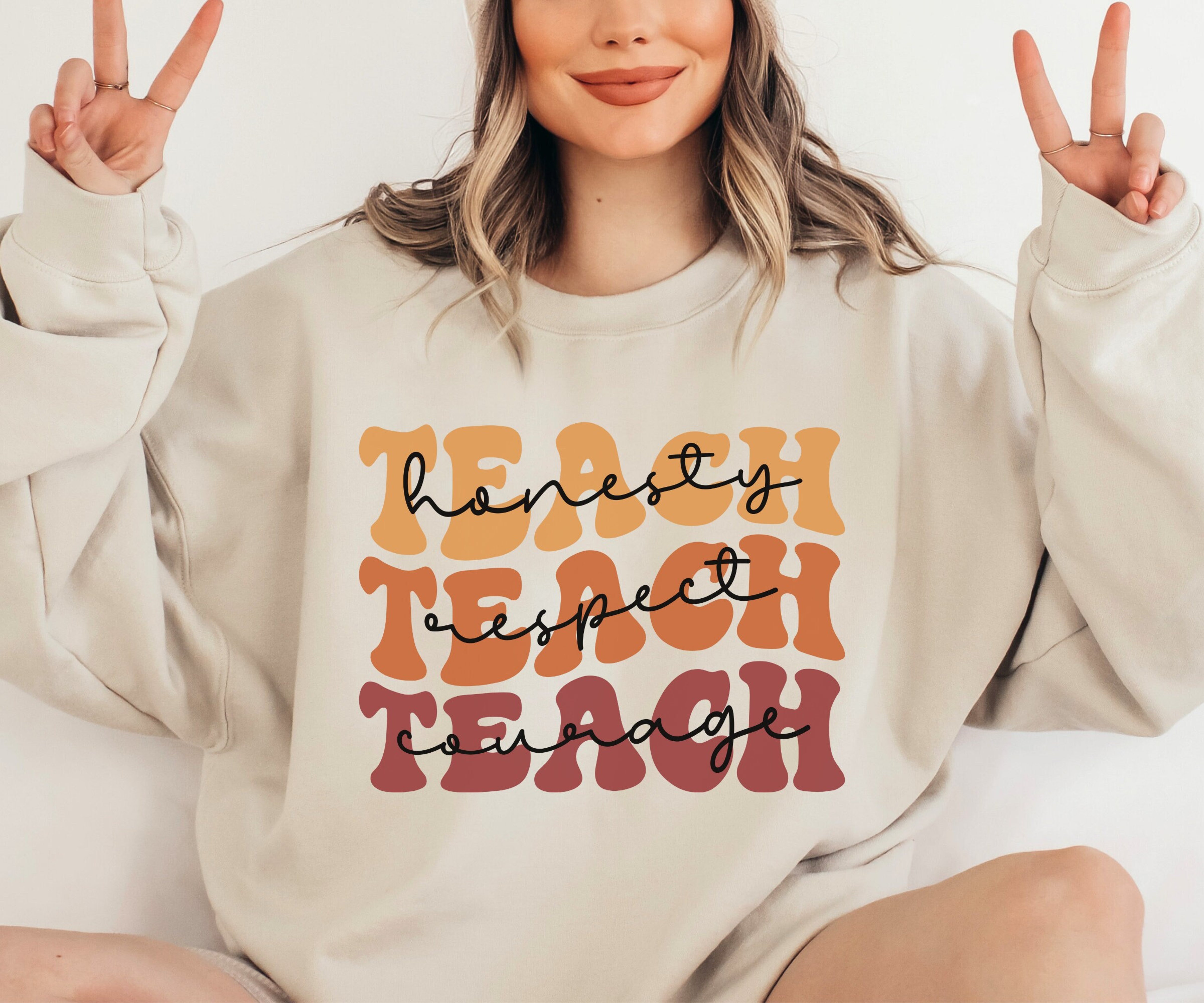 Retro Teacher Sweatshirt, Teach Honesty Respect Courage, Cute Teacher Sweater, Teacher Crewneck, Teacher Appreciation Gift, Gift for Teacher