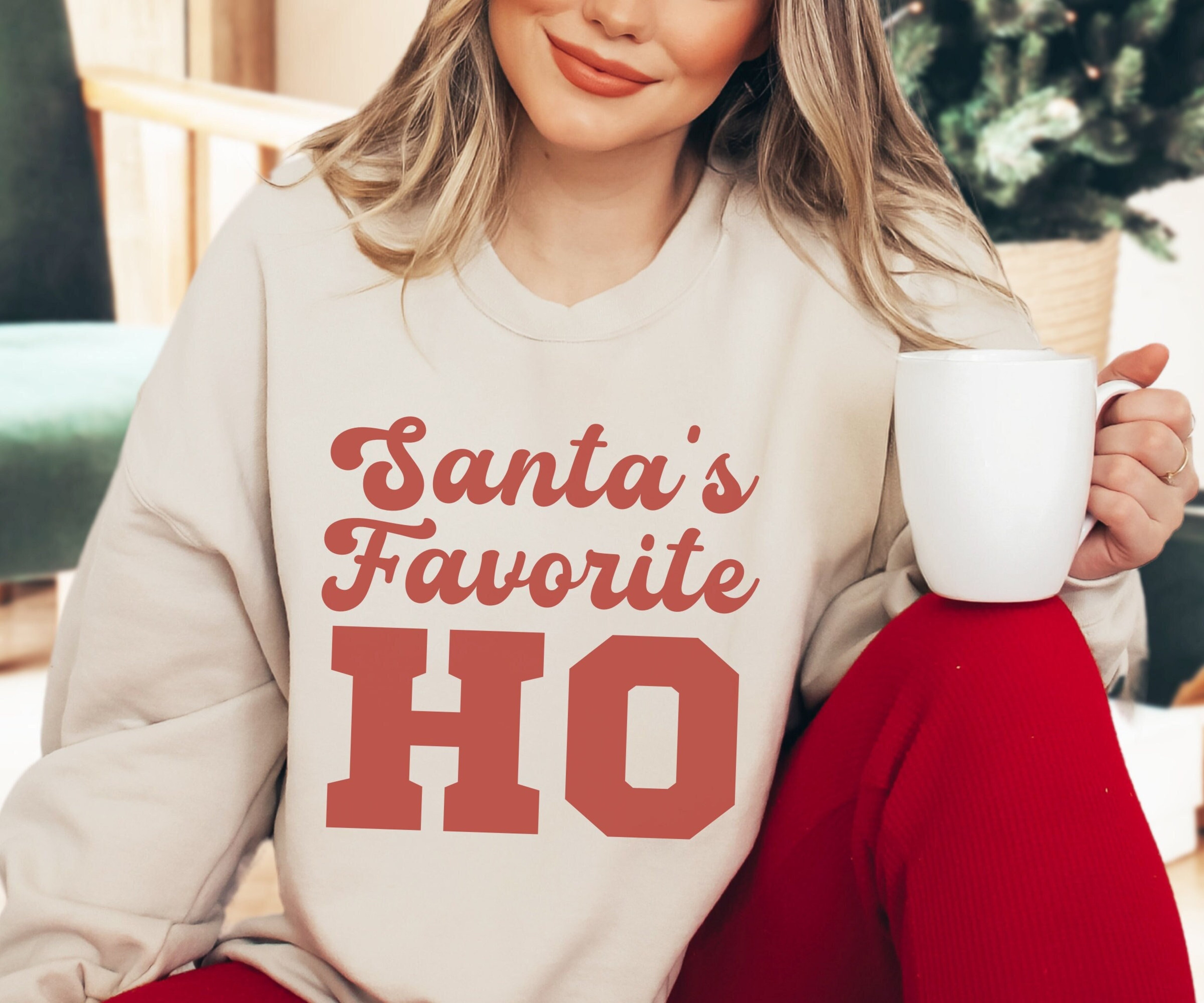 Santa&#39;s Favorite Ho, Funny Christmas Sweatshirt, Ugly Christmas Sweater, Women Christmas Pullover, Xmas Gift for Her, Couple Christmas Crew