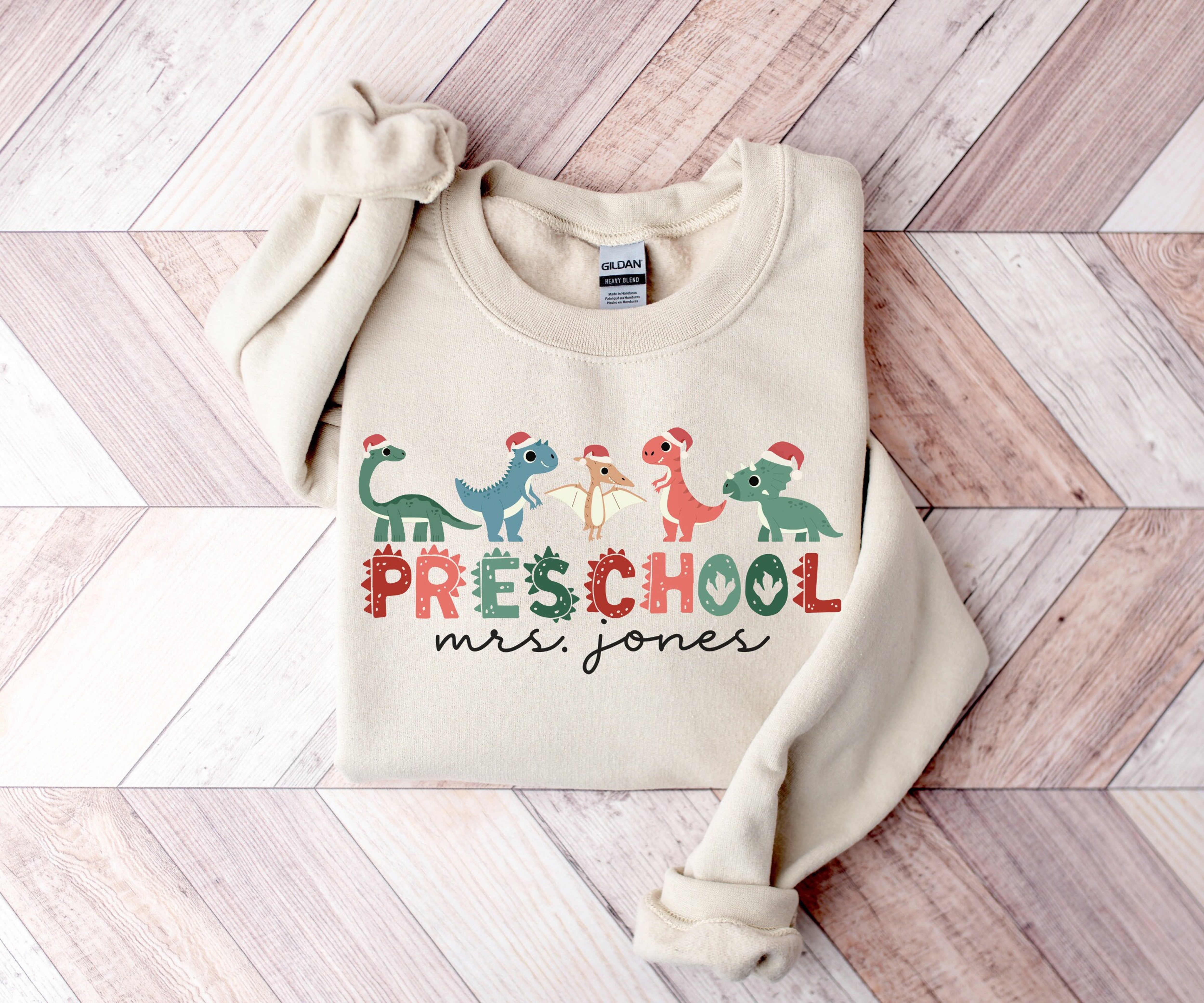 Custom Preschool Teacher Christmas Sweatshirt, Personalized Teacher Name Sweater, Pre-K Teacher Christmas Gift, Custom Xmas Gift for Teacher