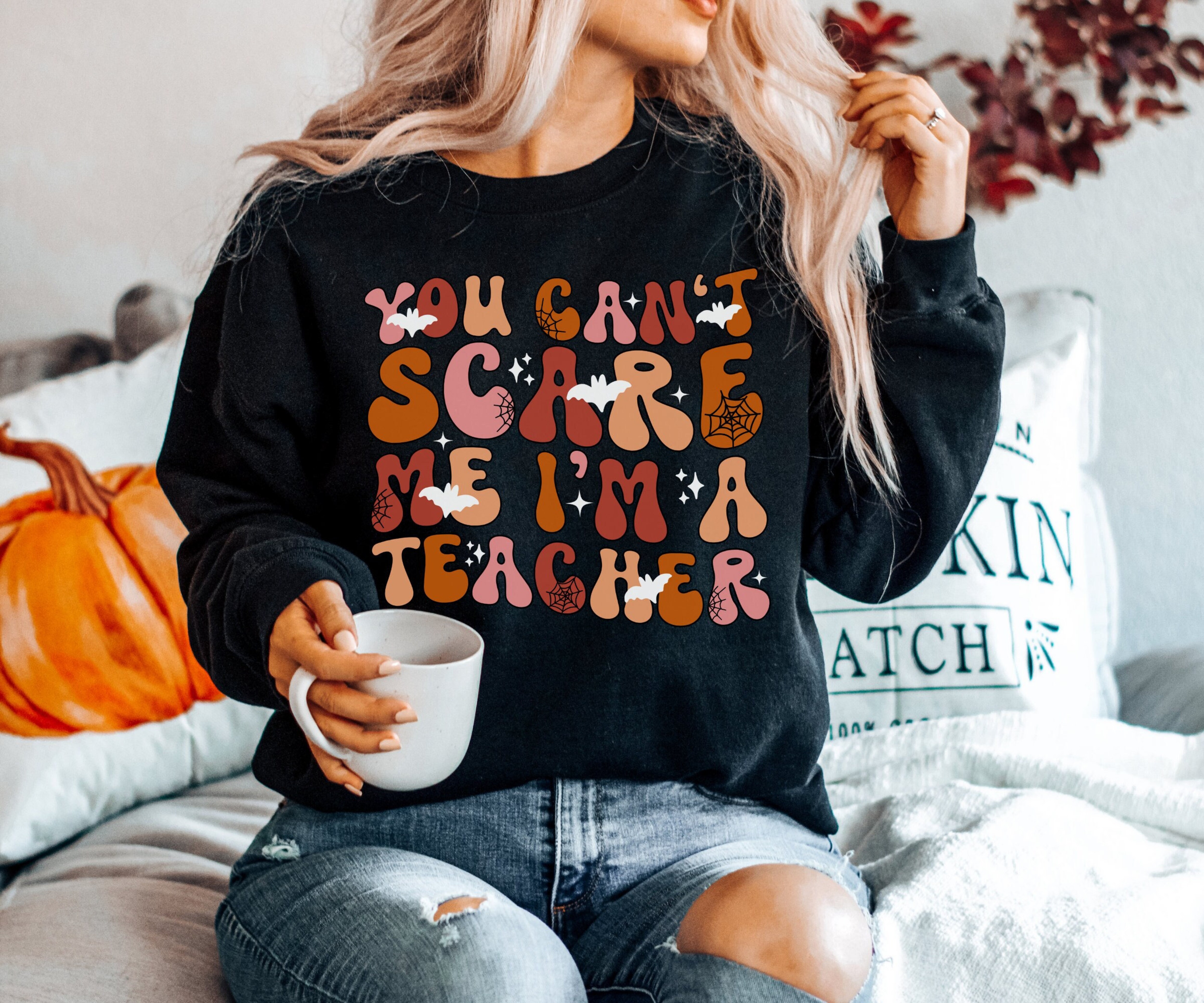 Retro Halloween Teacher Sweatshirt, Funny Teacher Sweater, Teacher Gift for Halloween, Elementary Teacher Crewneck, Preschool Pullover Gift