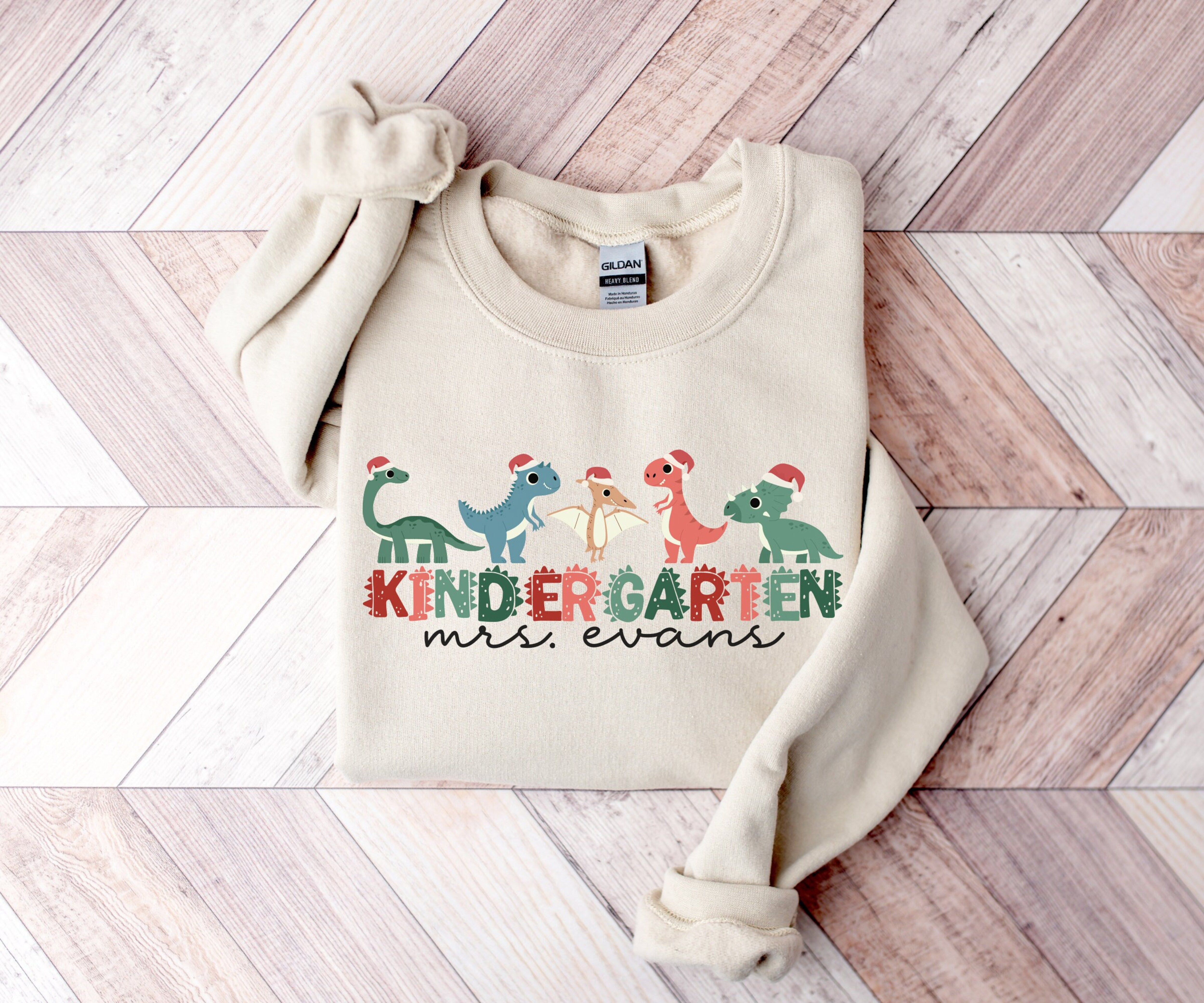 Custom Kindergarten Teacher Christmas Sweatshirt, Personalized Teacher Name Sweater, Teacher Christmas Gift, Custom Xmas Gift for Teacher