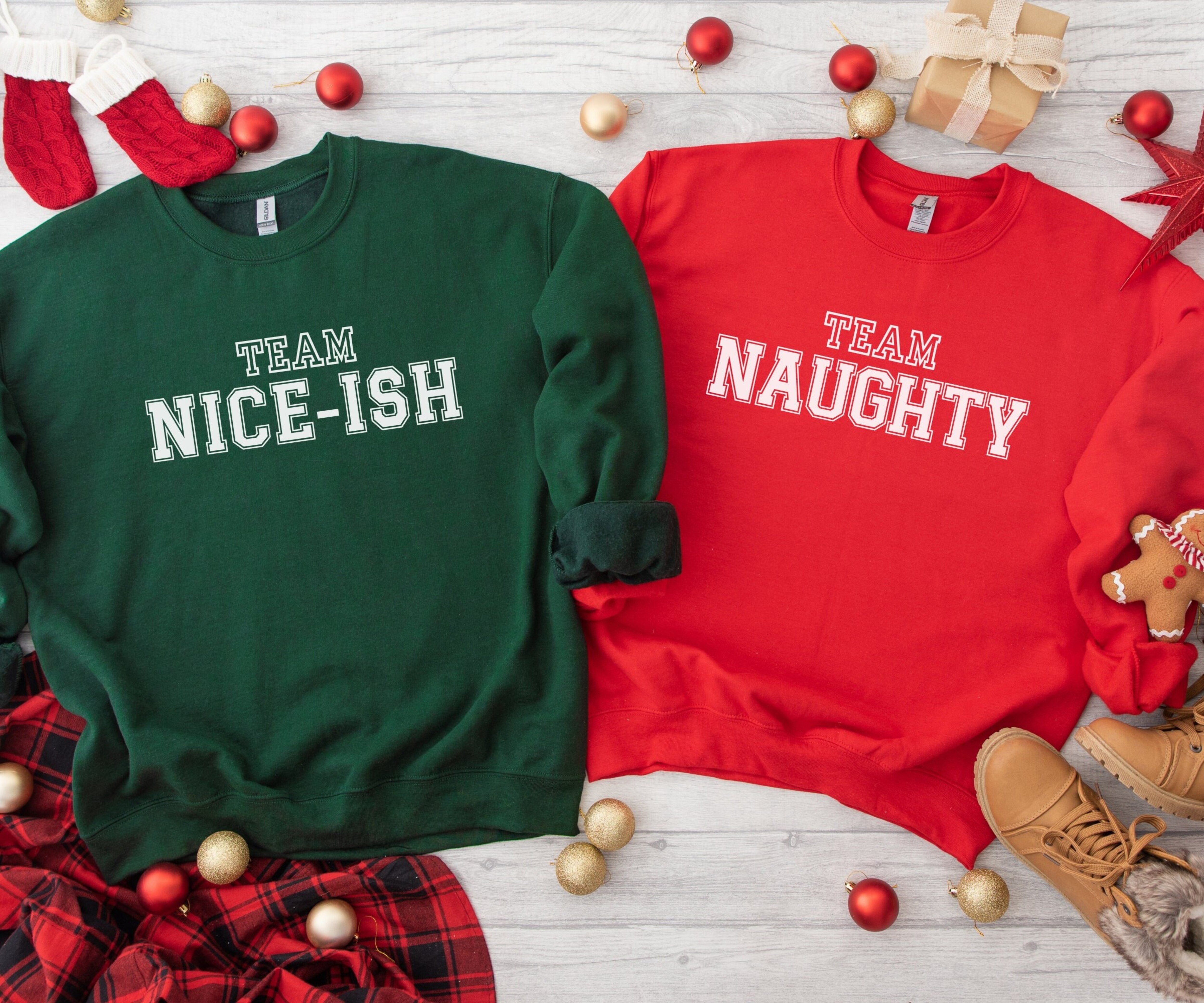 Naughty and Nice-ish Matching Christmas Sweaters, Christmas Squad Sweatshirt, Funny Christmas Party Crewneck, Couples Friends Xmas Pullover