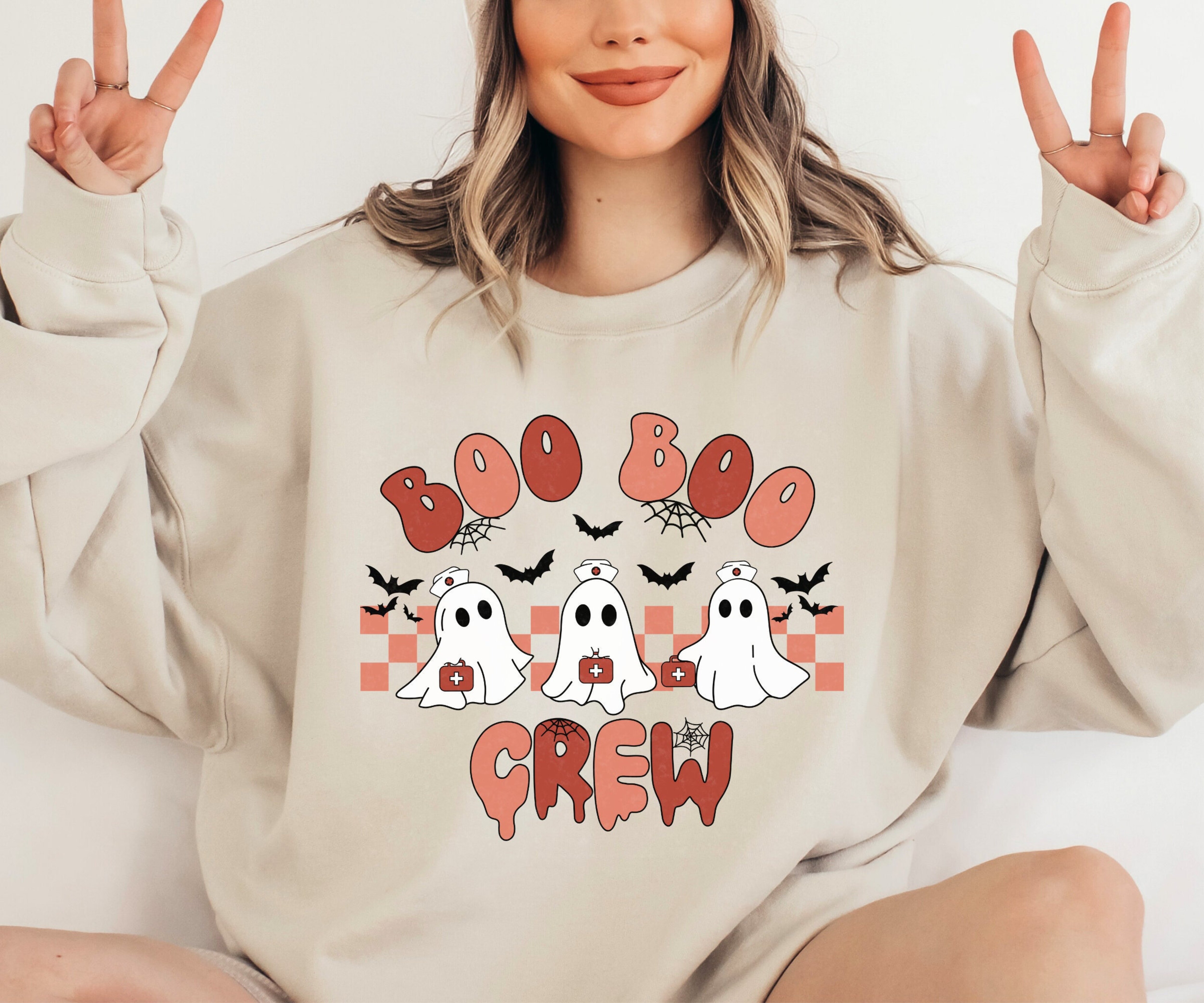 Boo Boo Crew, Retro Halloween Nurse Sweatshirt, Cute Ghost Sweater for Nurse, PICU Crewneck, NICU Pullover, PCICU Hoodie, Matching Nurse