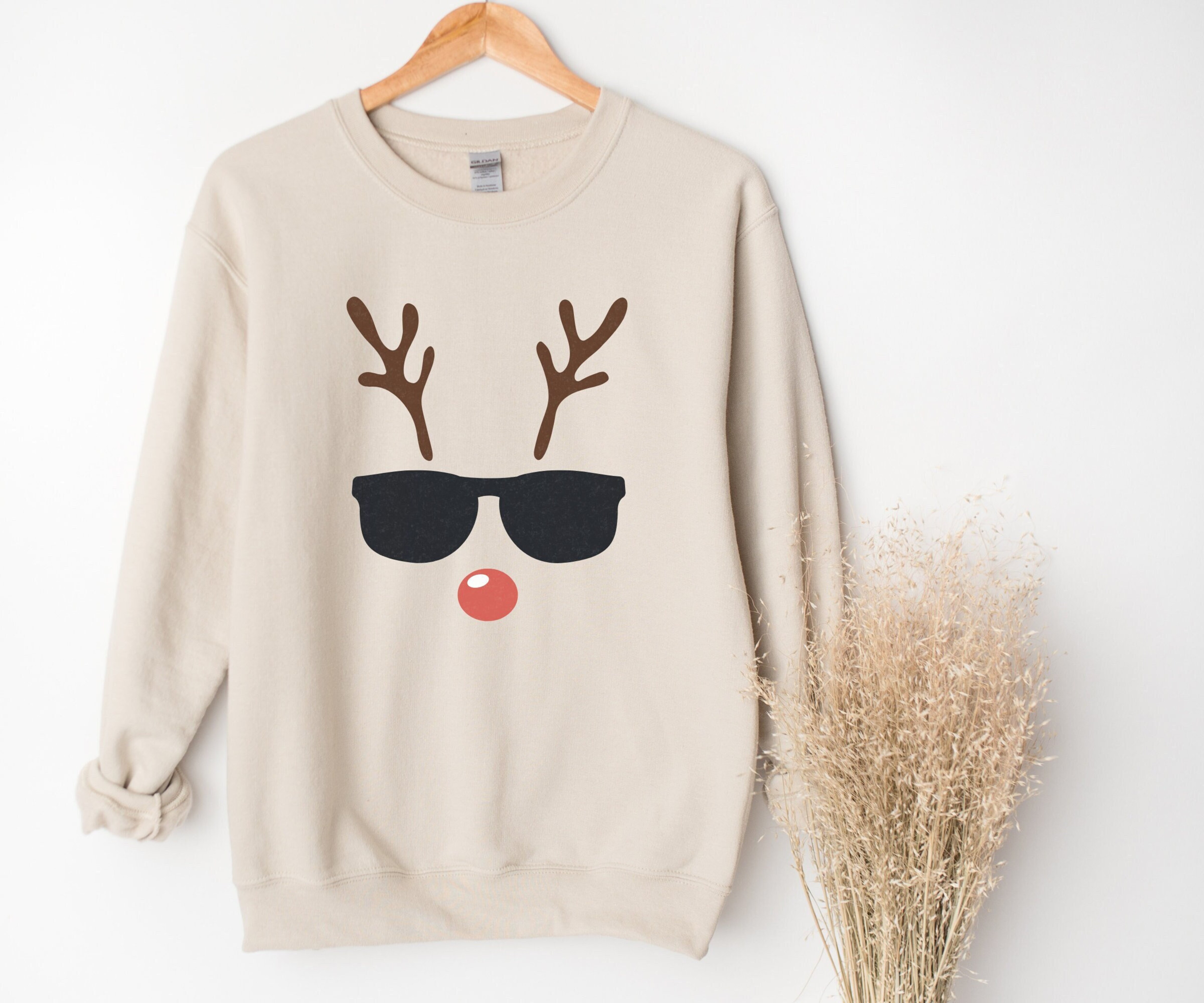 Reindeer Sweatshirt, Christmas Sweatshirt for Him, Christmas Party Sweater, Xmas Pullover, Oversized Xmas Crewneck, Couple Christmas Sweater