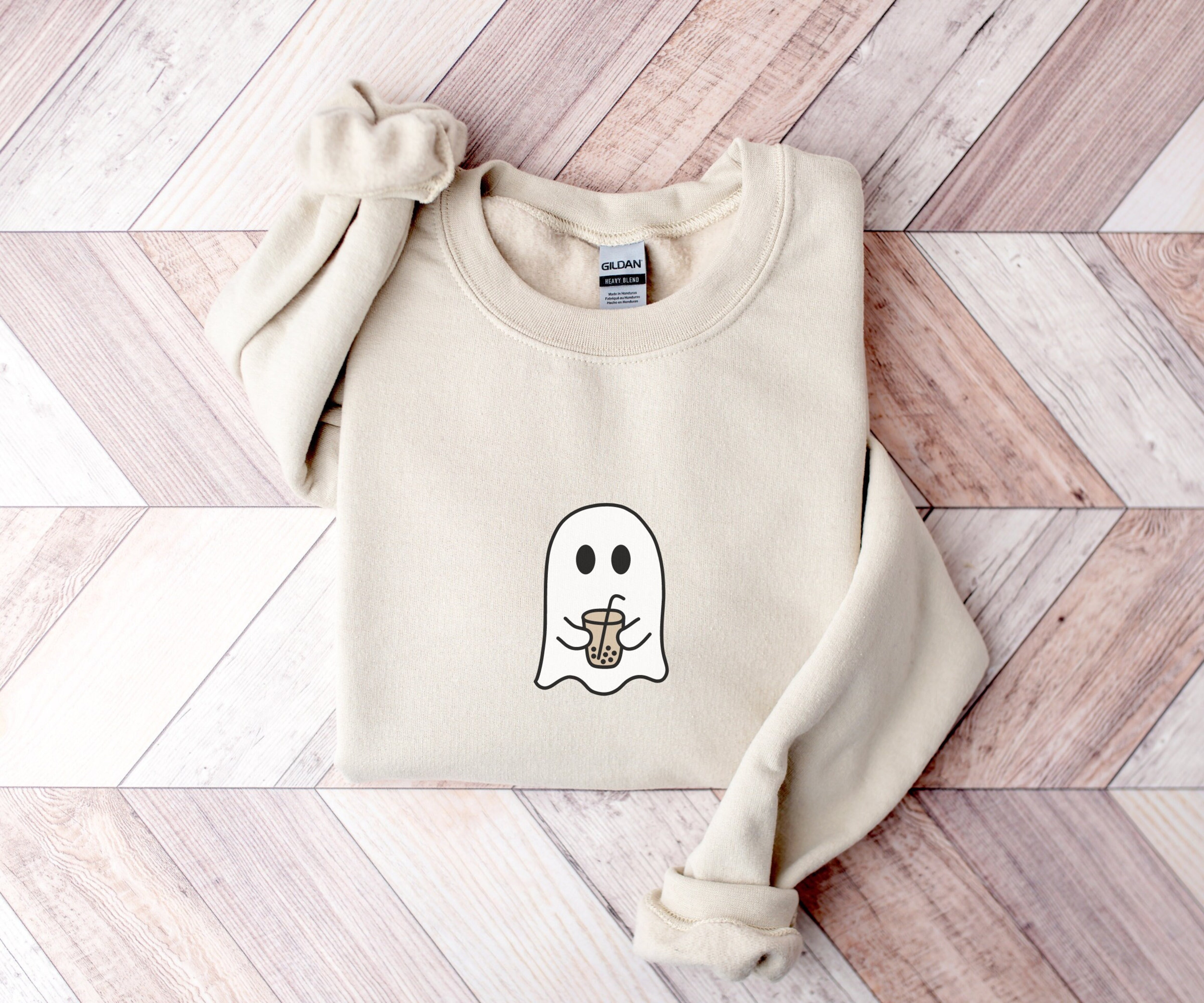 Bubble Tea Ghost Crewneck, Funny Ghost Sweater, Cute Ghost Sweatshirt, Halloween Spooky Sweatshirt, Cute Halloween Gift for Her, Cute Spooky