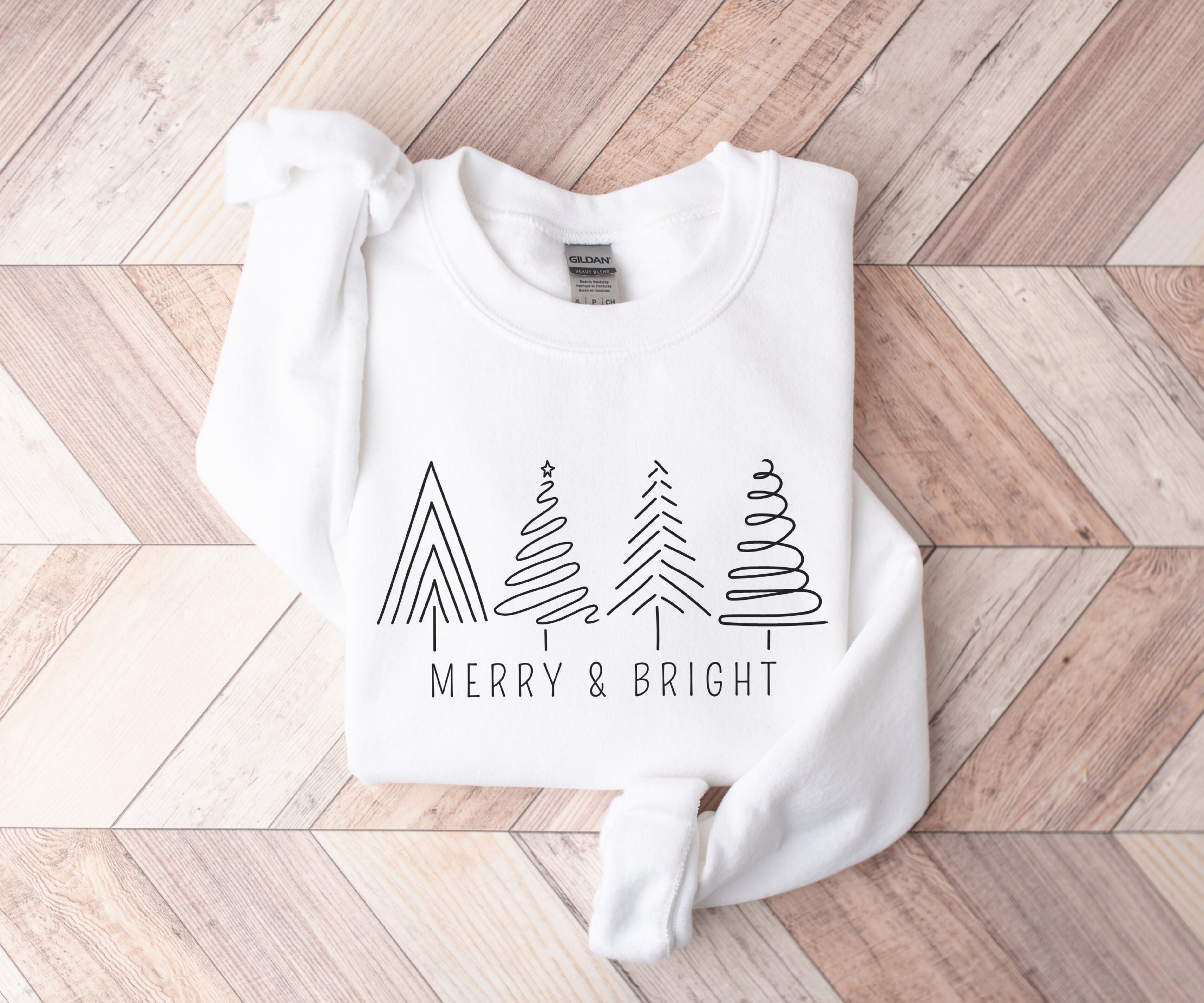 Christmas Tree Sweatshirt, Merry and Bright Christmas Sweater, Oversized Christmas Crewneck, Womens Christmas Pullover, Cute Holiday Sweater