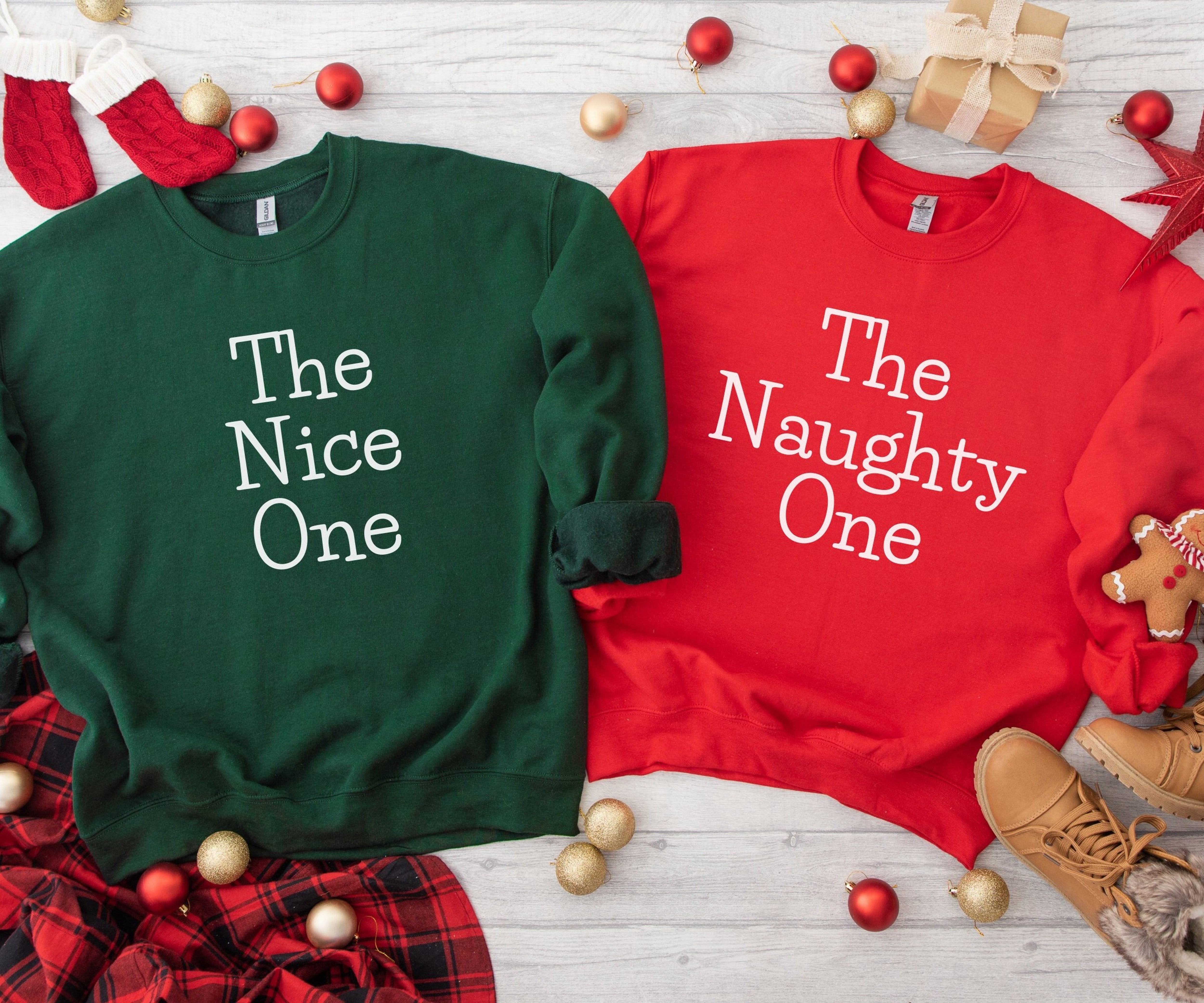 Naughty and Nice Couple Christmas Sweatshirts, Matching Christmas Sweaters, Funny Christmas Squad Crewnecks, Holiday Sweaters, Couple Xmas