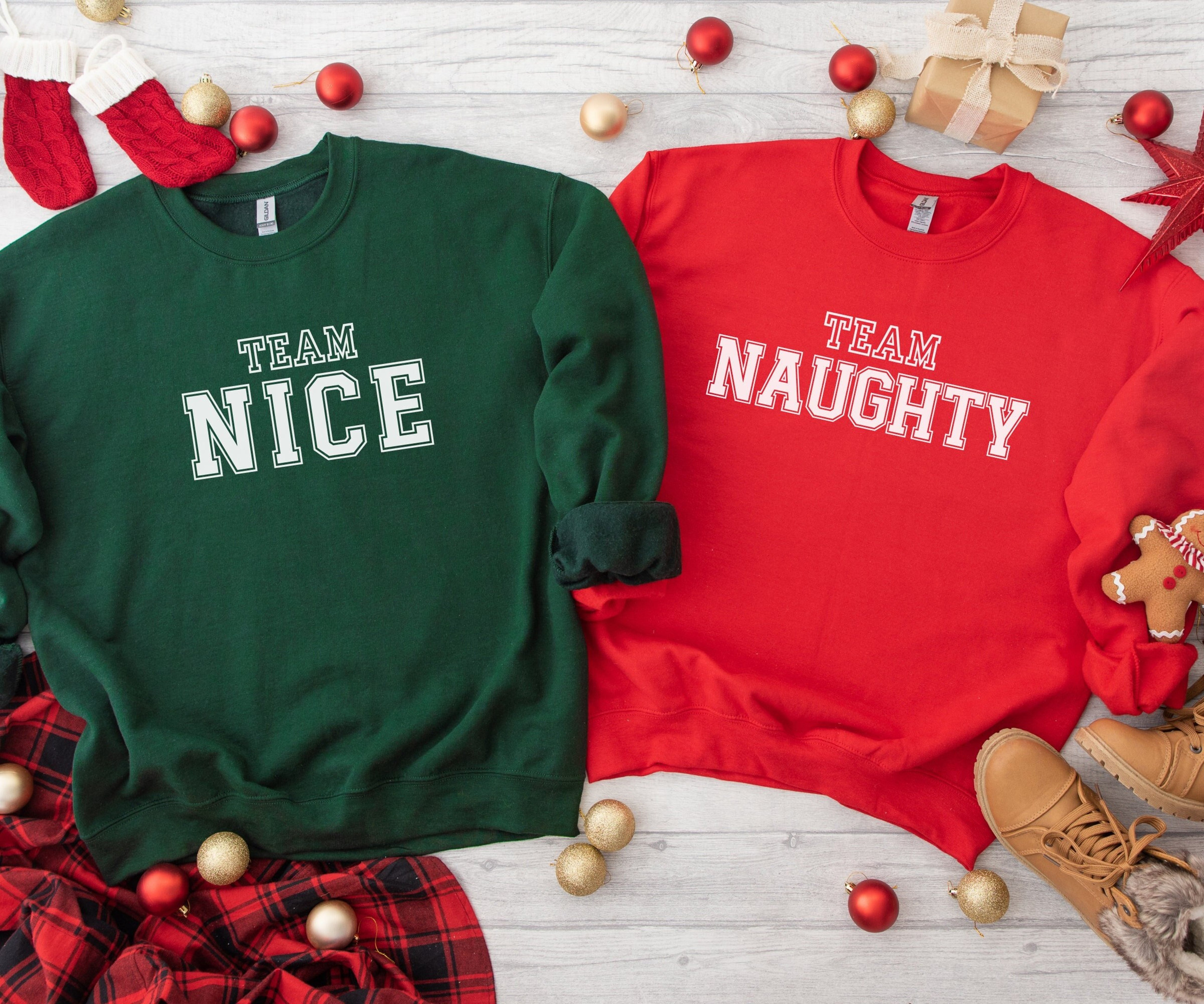 Naughty and Nice Matching Christmas Sweaters, Christmas Squad Sweatshirt, Funny Christmas Party Crewneck, Couples Friends Christmas Pullover