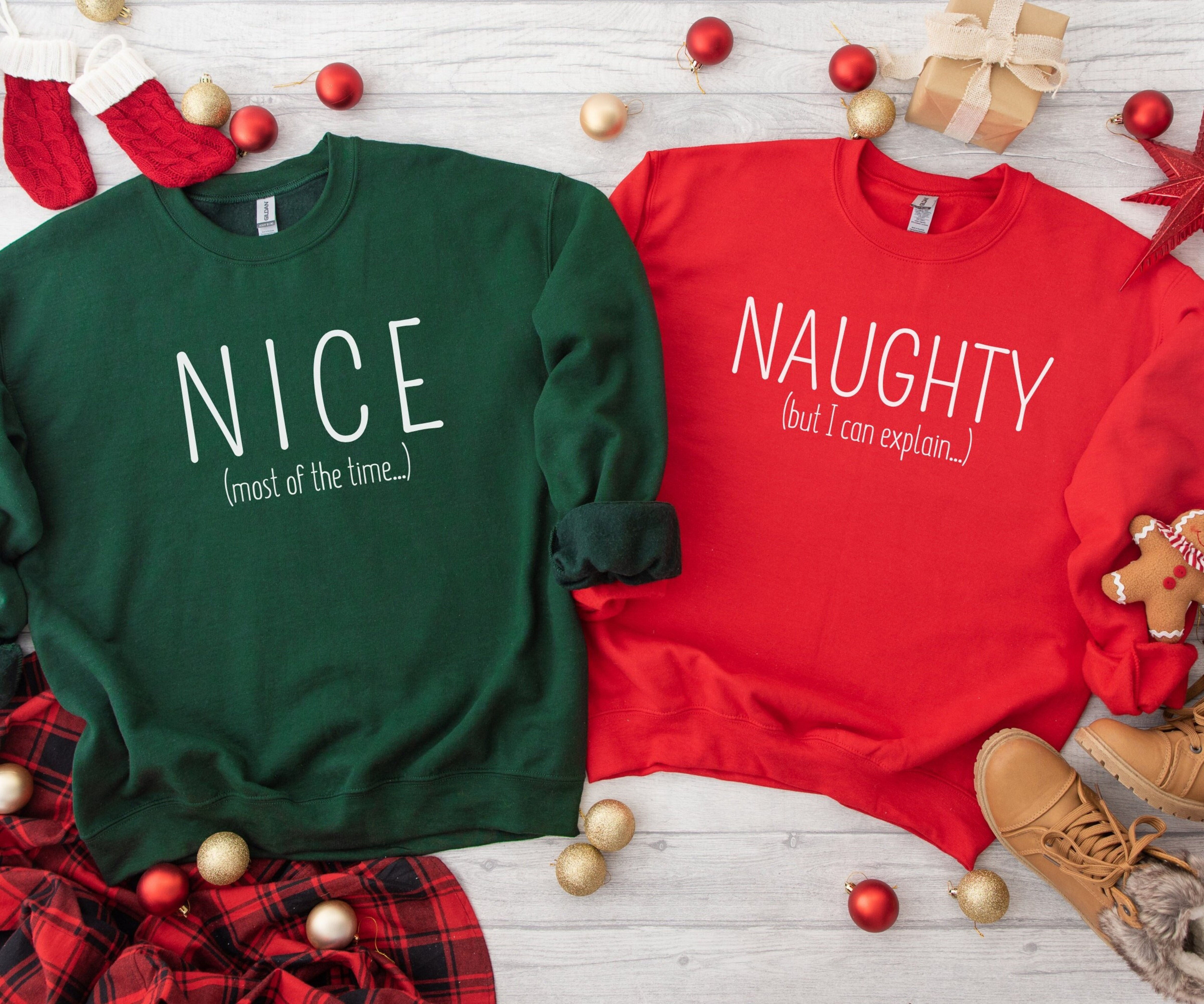 Naughty and Nice Christmas Sweatshirts, Matching Christmas Sweaters, Funny Couples Christmas Gift, Christmas Squad Pullover, Xmas Party Crew