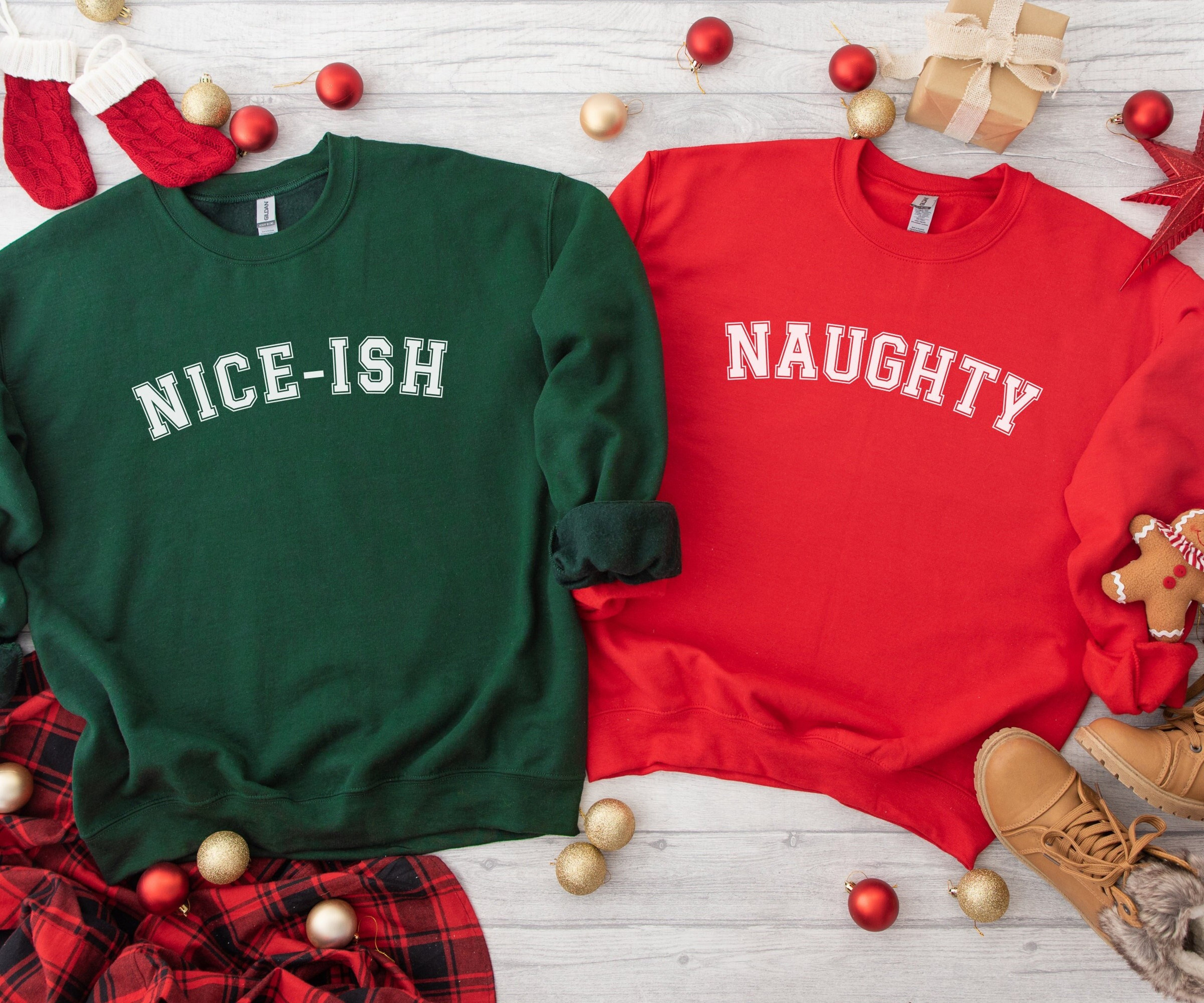 Naughty and Nice-ish Sweatshirt, Christmas Matching Sweatshirt, Couple Christmas Crewneck, Christmas Squad Pullover, Funny Christmas Sweater