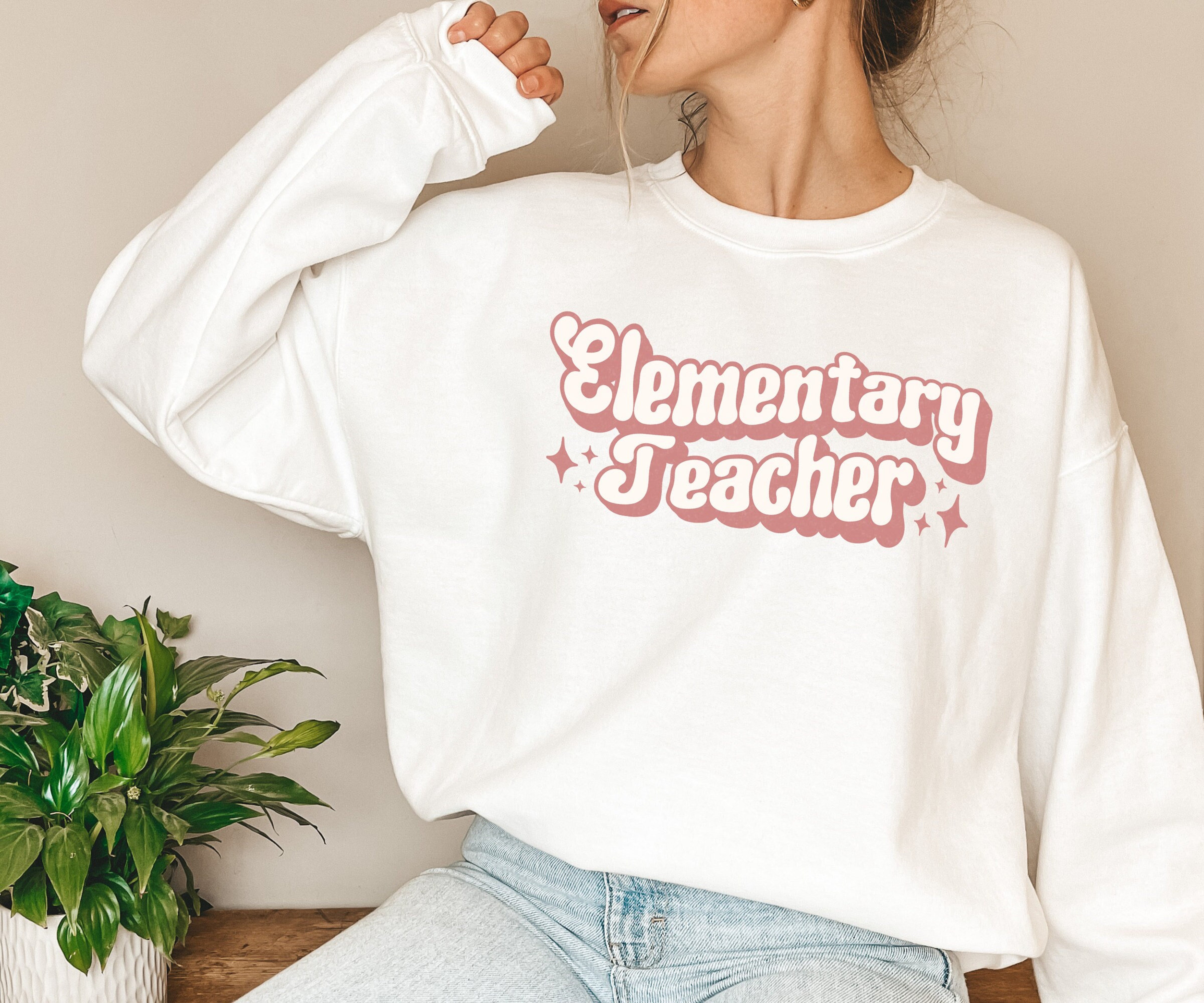 Retro Elementary Teacher Sweatshirt, Elementary Teacher Gift, Gift for Elementary Teacher, Grade Level Sweatshirt, Trendy Teacher Crewneck