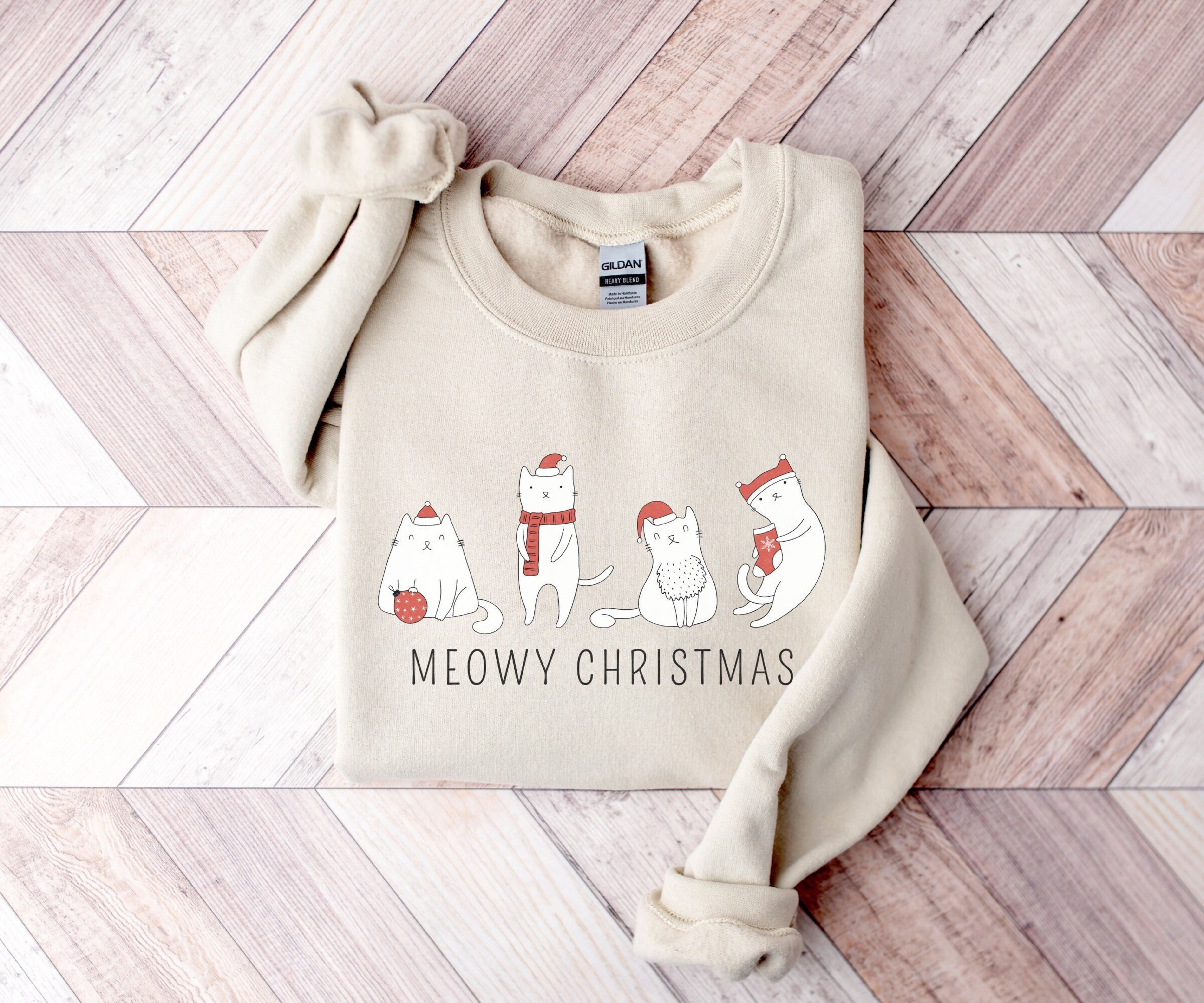 Meowy Christmas Sweatshirt, Christmas Cat Lover Sweater, Funny Christmas Pullover, Holiday Crewneck, Xmas Gift for Cat Lover, Merry Catmas