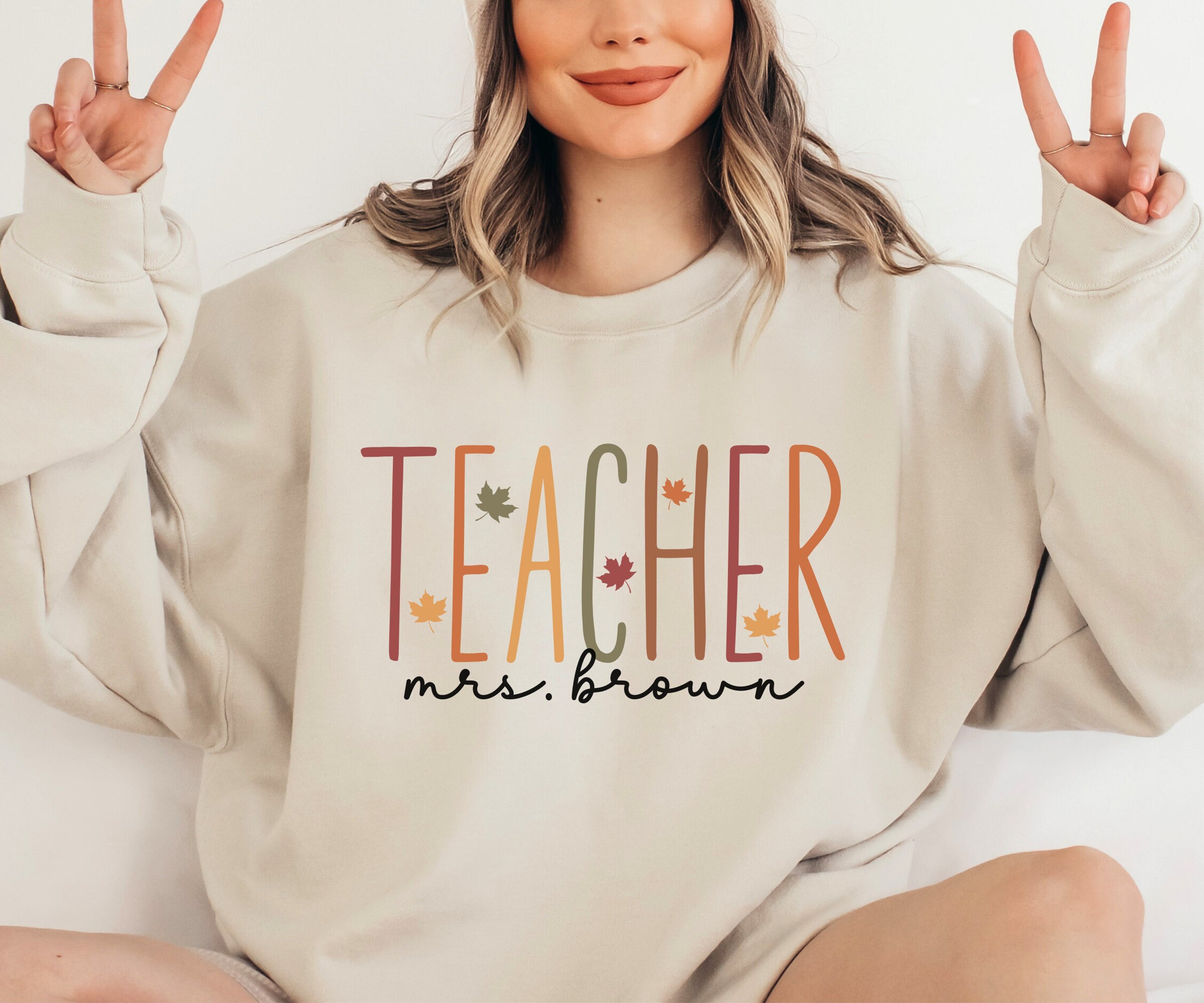 Personalized Fall Teacher Sweater, Custom Teacher Sweatshirt, Teacher Appreciation Gift, Custom Gift for Teacher, Cute Teacher Name Crewneck